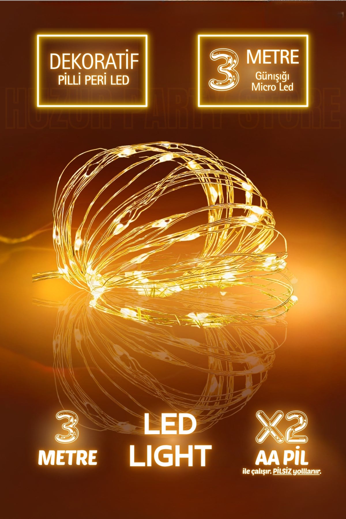 3 Metre Ramazan Bayramı Işığı Süsü Günışığı Peri Led Işık Sarı Dekoratif Pilli Ledli 3 Fonksiyonlu