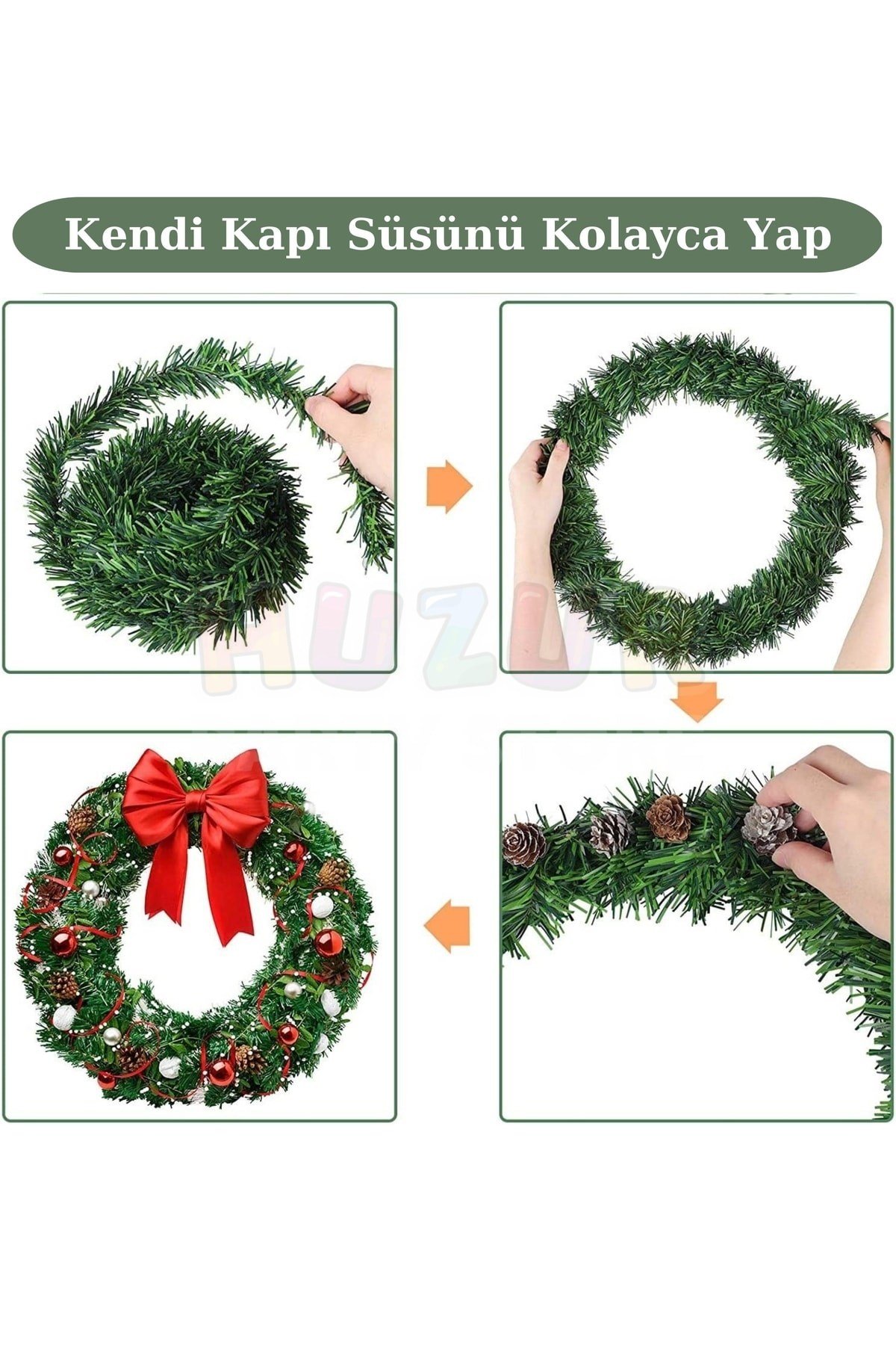 3 Metre Yeşil Çam Dalı Şerit Garland Yılbaşı Yeni Yıl Ağacı Gürleştirici Dekorluk Doğal Görünüm