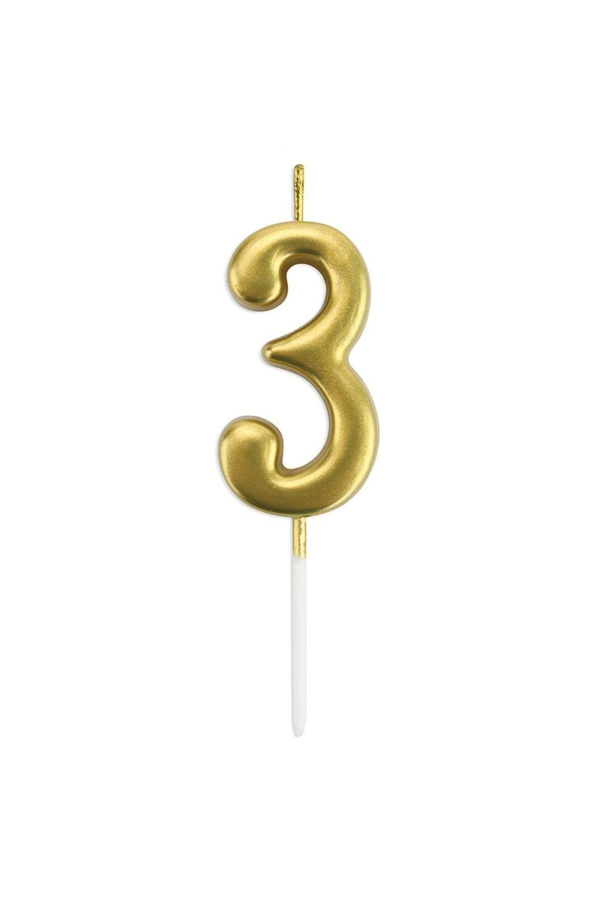 3 Yaş Gold Rakam Mum Altın Renk Doğum Günü Pasta Mumu Sarı Renkli Parlak Parti Mumu