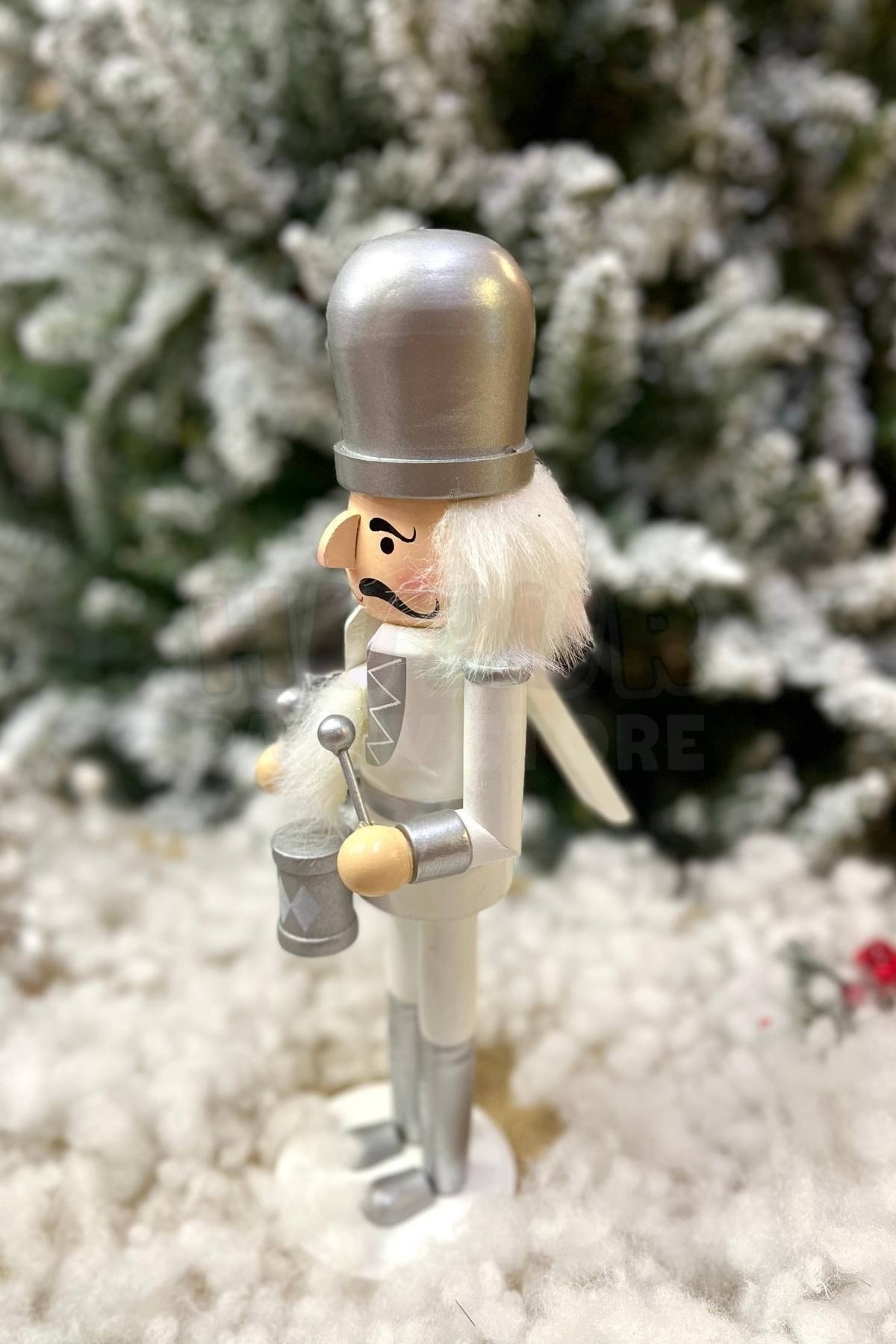 30 Cm Davullu Fındıkkıran Gümüş Gri Beyaz Renkli Kurşun Asker Nutcracker Yılbaşı Yeni Yıl Dekoru