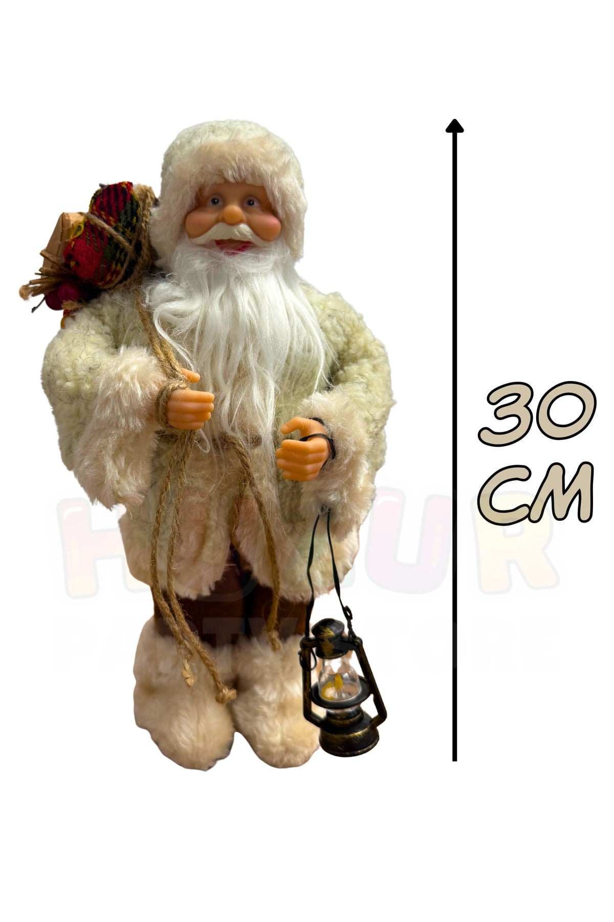 30 cm Kahverengi Noel Baba Figürü Fener ve Hediye Çuvalı Detay Yılbaşı Ağaç Dekoratif Masaüstü Süs