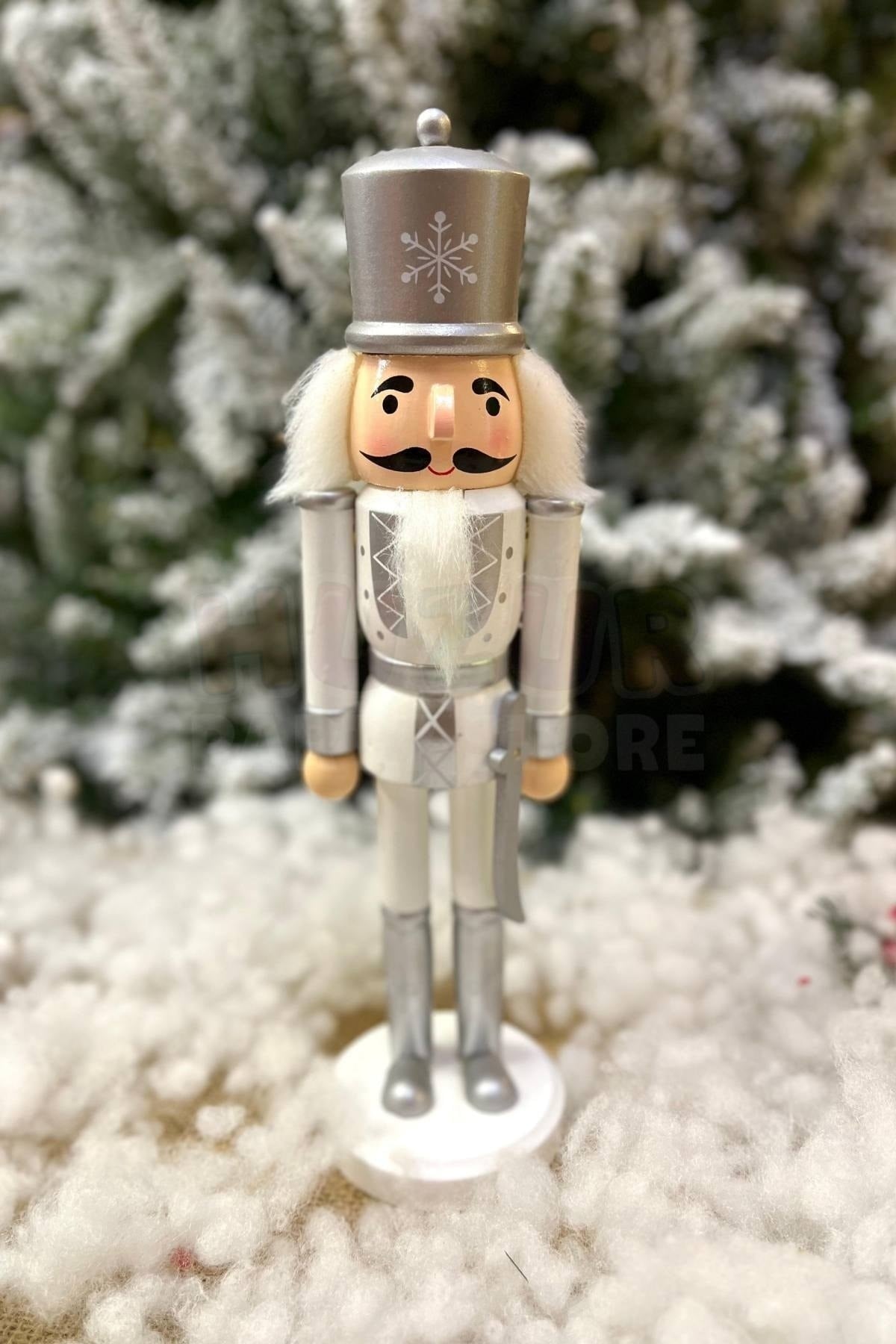 30 Cm Kılıçlı Fındıkkıran Gümüş Gri Beyaz Renkli Kurşun Asker Nutcracker Yılbaşı Yeni Yıl Dekoru