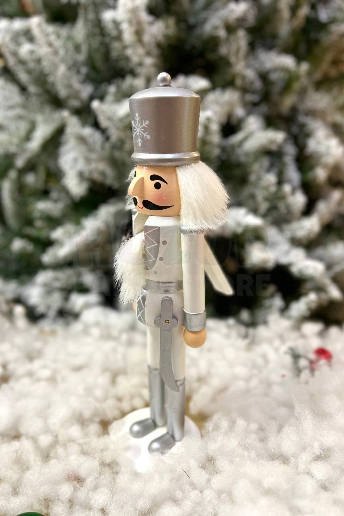 30 Cm Kılıçlı Fındıkkıran Gümüş Gri Beyaz Renkli Kurşun Asker Nutcracker Yılbaşı Yeni Yıl Dekoru