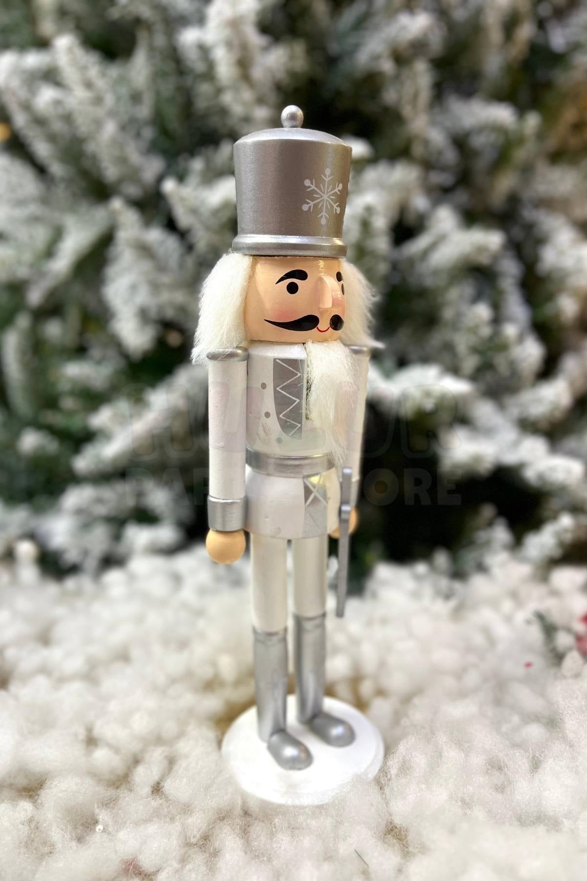 30 Cm Kılıçlı Fındıkkıran Gümüş Gri Beyaz Renkli Kurşun Asker Nutcracker Yılbaşı Yeni Yıl Dekoru