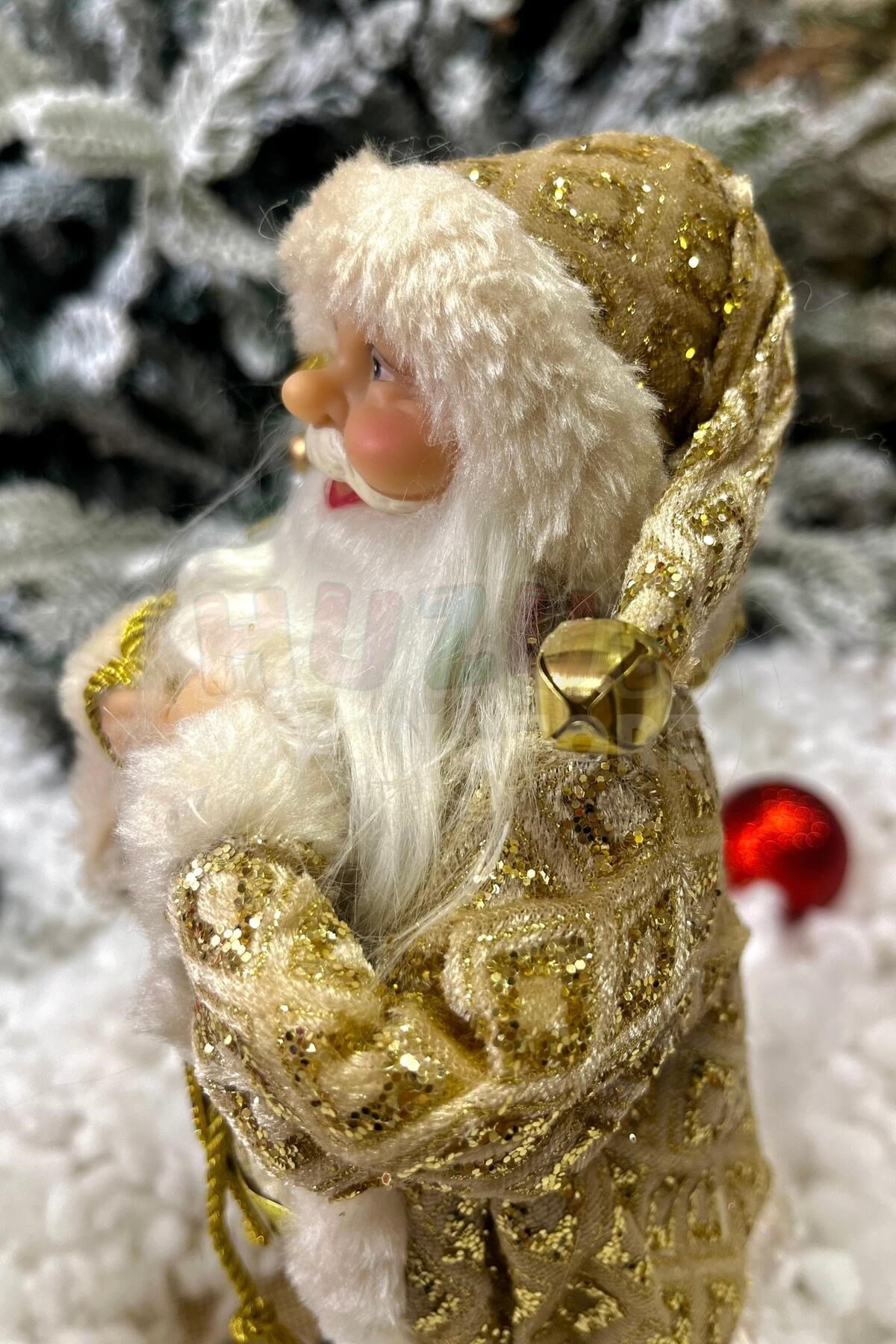 30 Cm Noel Baba Gold Renk Dekoratif Kürklü Ayakta Durabilen Hediye Torbalı Yeni Yıl Yılbaşı Süs