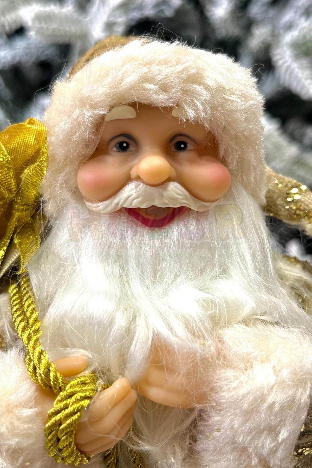 30 Cm Noel Baba Gold Renk Dekoratif Kürklü Ayakta Durabilen Hediye Torbalı Yeni Yıl Yılbaşı Süs