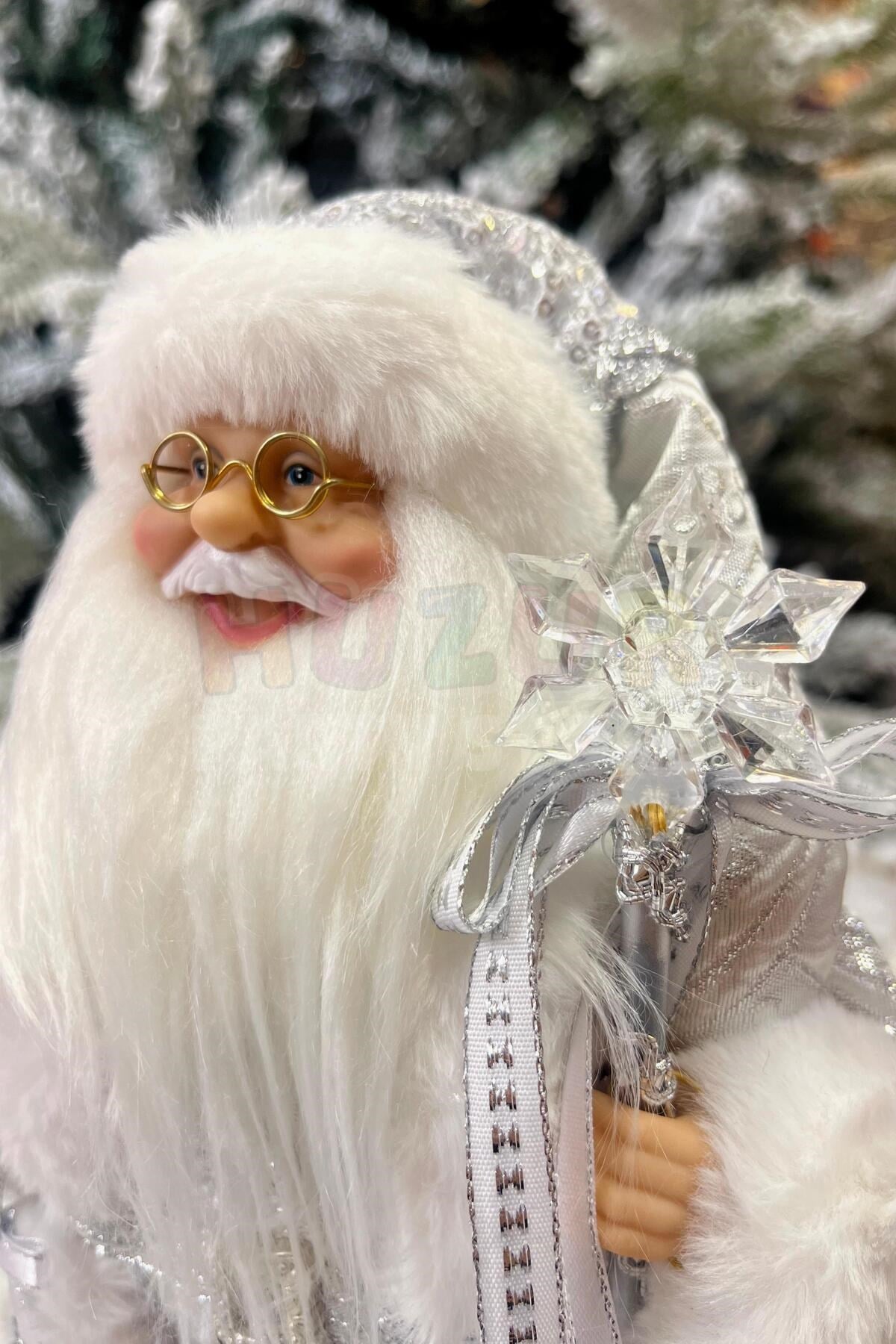 30 Cm Noel Baba Gümüş Renk Dekoratif Lüx Kürklü Asalı Ayakta Durabilen Yeni Yıl Yılbaşı Süs Dekor