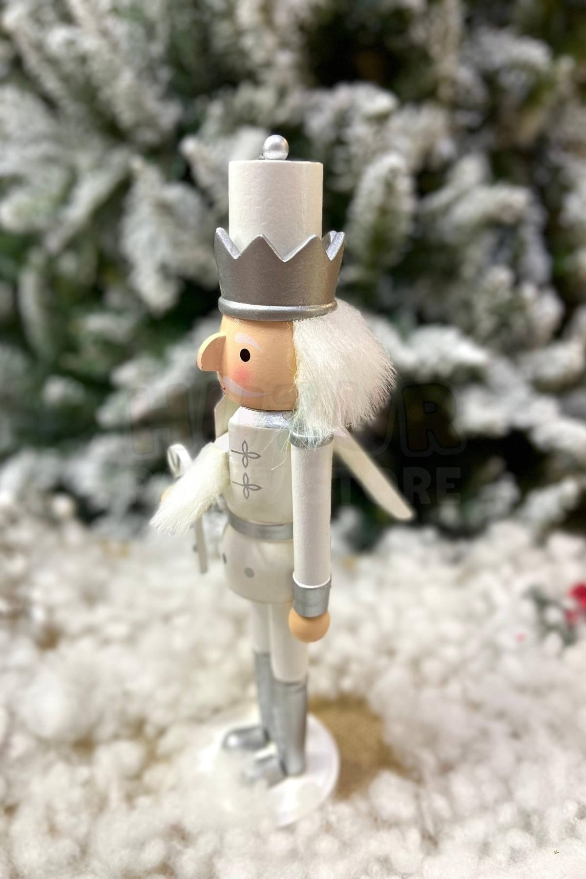 30 Cm Şekerli Fındıkkıran Gümüş Gri Beyaz Renkli Kurşun Asker Nutcracker Yılbaşı Yeni Yıl Dekoru