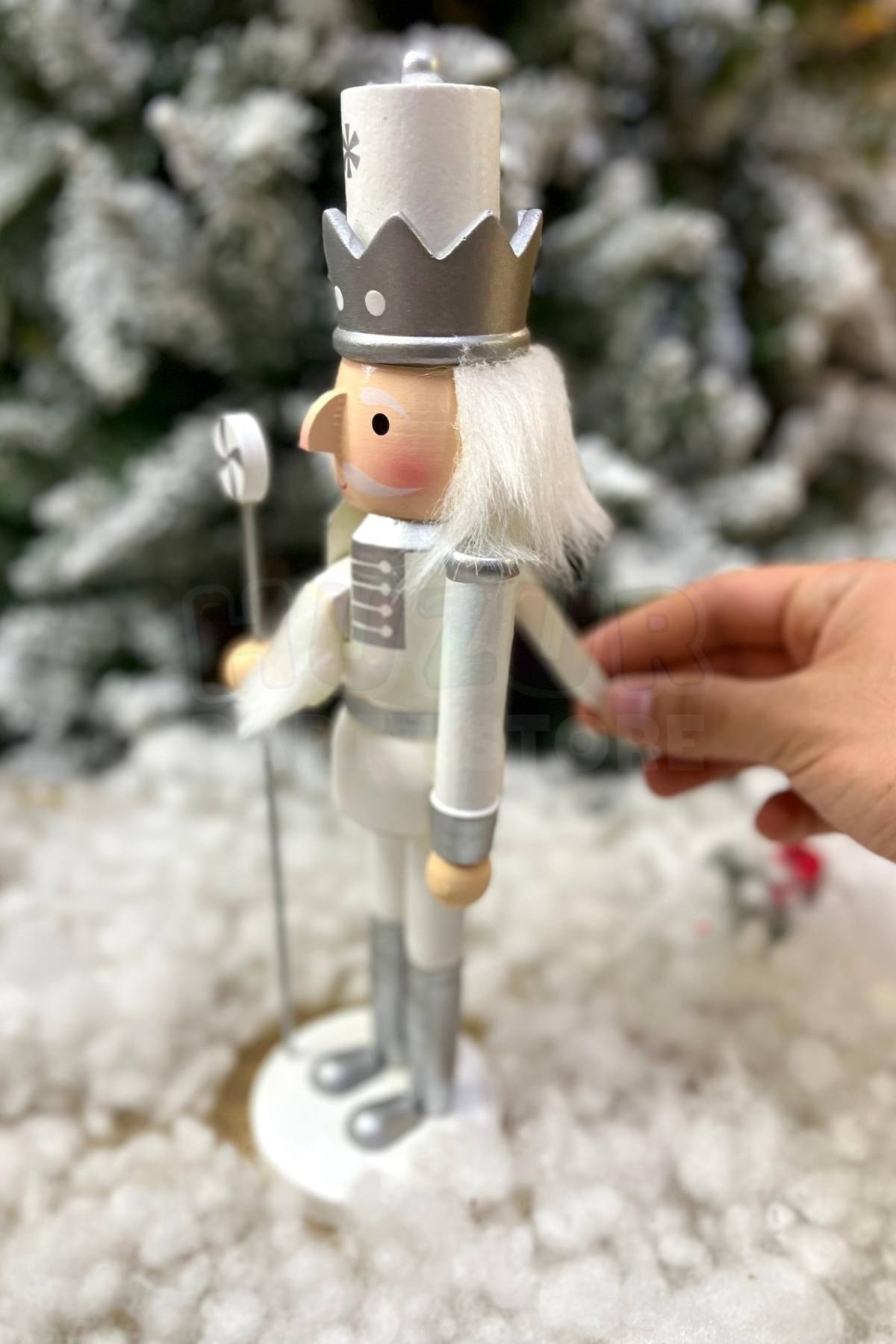 30 Cm Şekerli Fındıkkıran Gümüş Gri Beyaz Renkli Kurşun Asker Nutcracker Yılbaşı Yeni Yıl Dekoru