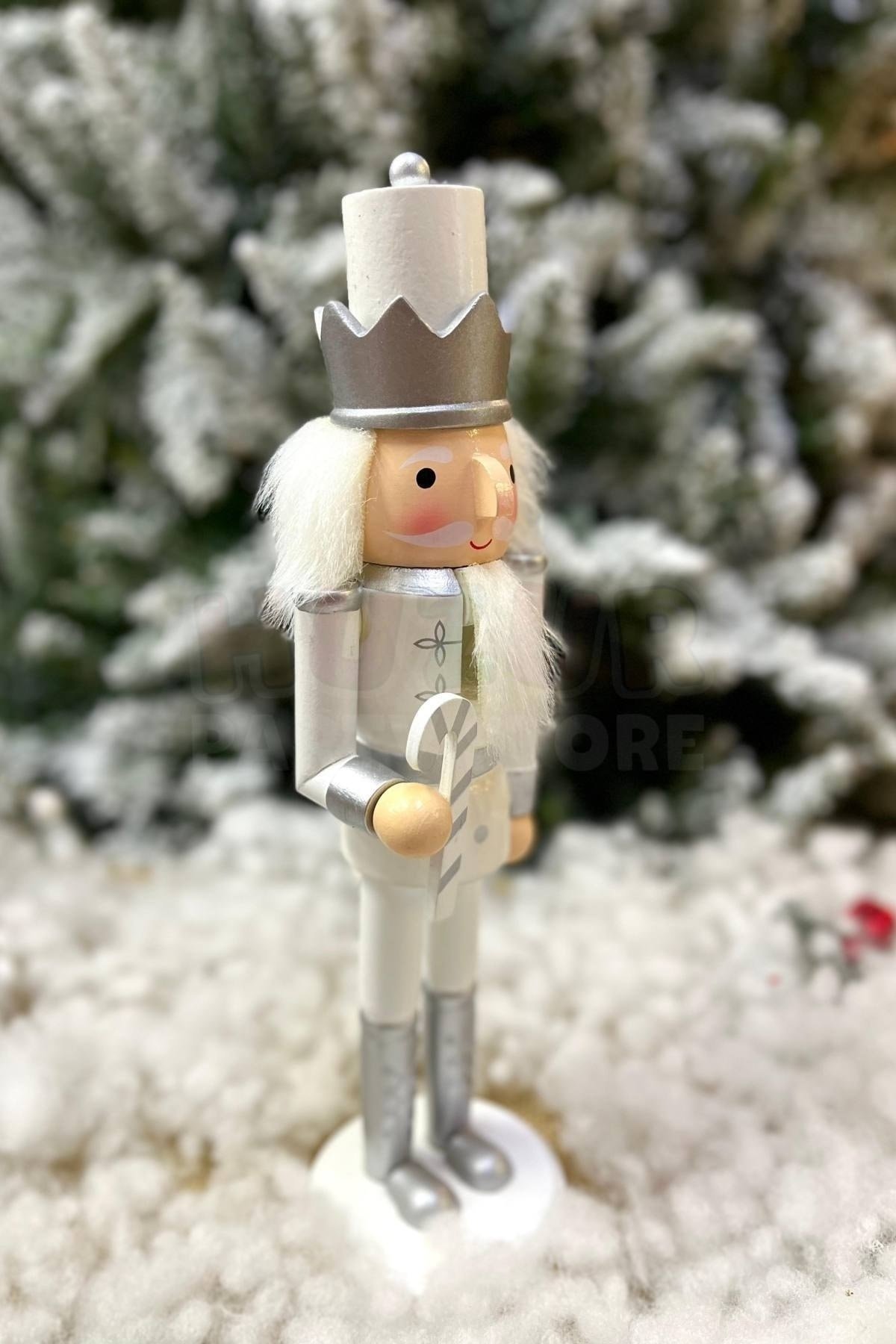 30 Cm Şekerli Fındıkkıran Gümüş Gri Beyaz Renkli Kurşun Asker Nutcracker Yılbaşı Yeni Yıl Dekoru