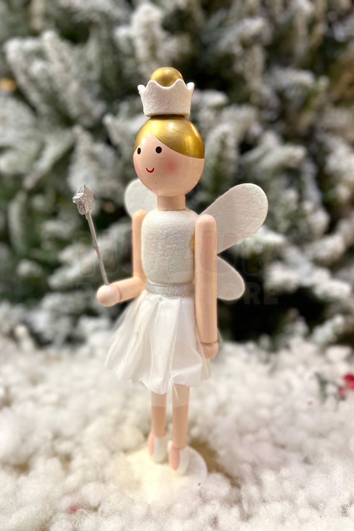30 Cm Taçlı Melek Fındıkkıran Beyaz Renkli Yıldız Asalı Nutcracker Simli Yılbaşı Yeni Yıl Dekoru