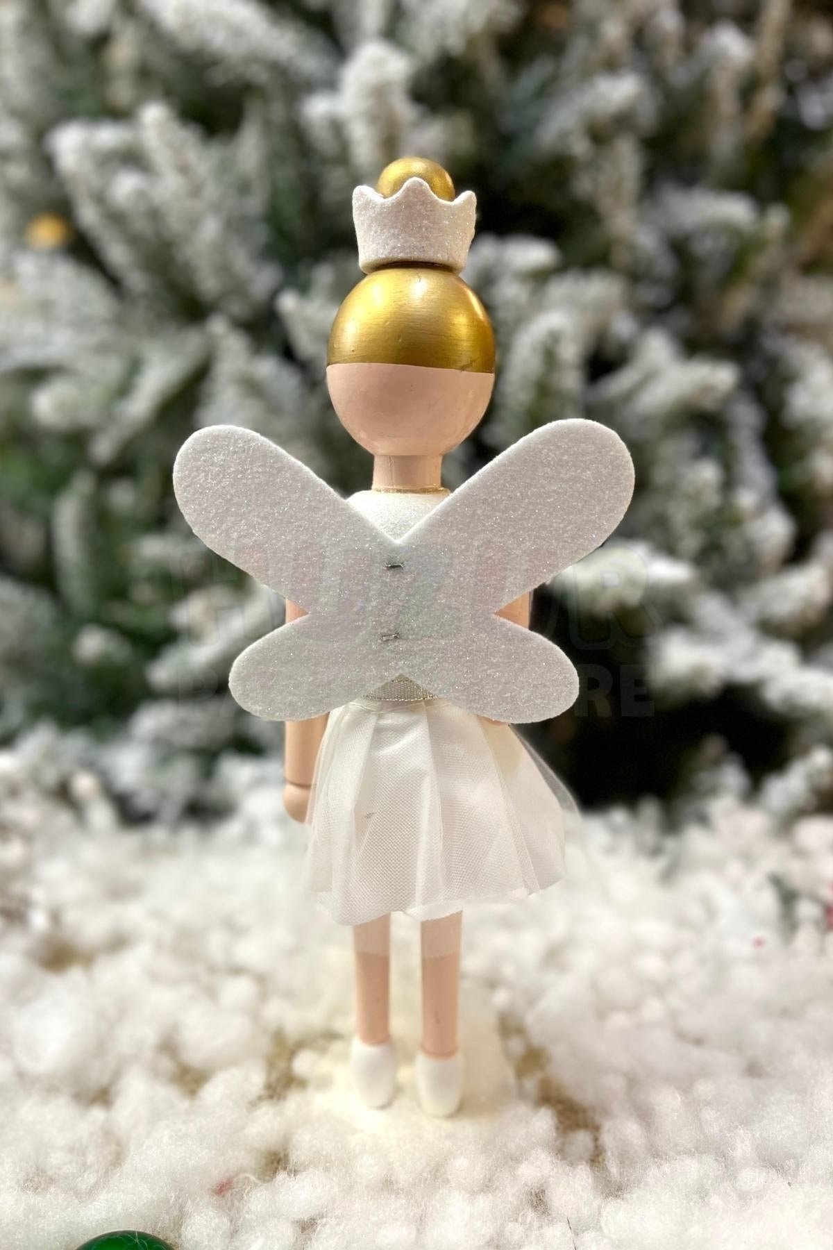 30 Cm Taçlı Melek Fındıkkıran Beyaz Renkli Yıldız Asalı Nutcracker Simli Yılbaşı Yeni Yıl Dekoru