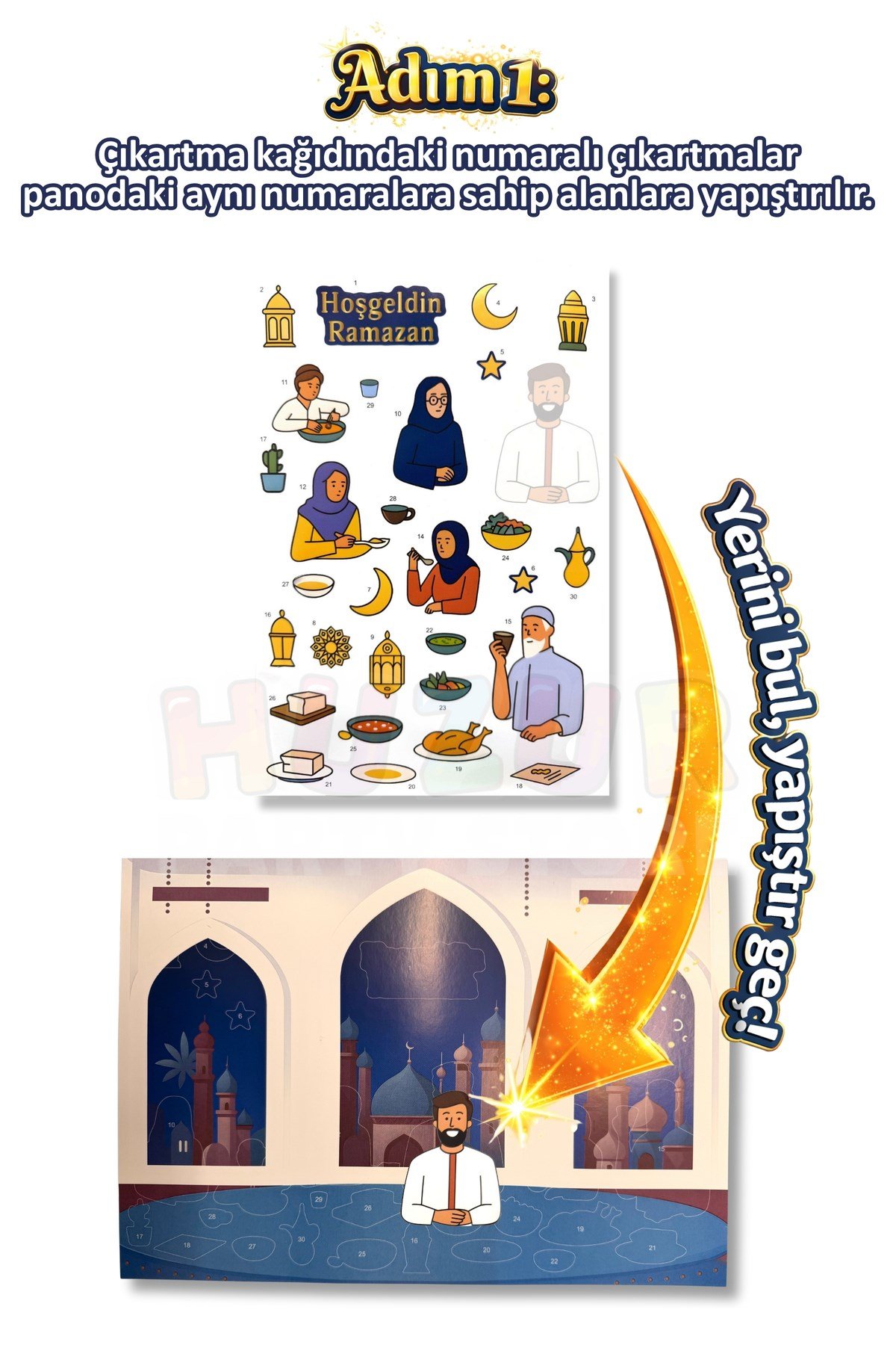 30 Parça Kendin Yap Hoşgeldin Ramazan Sticker Pano Çocuklar İçin Eğitici Çıkartma Süsü Etkinlik Seti