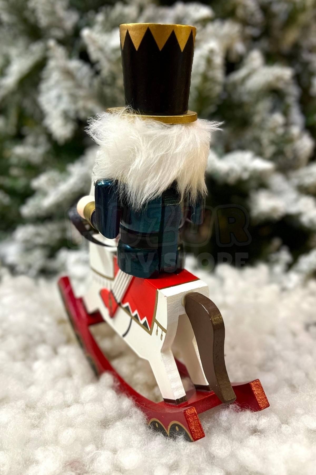 32 cm Atlı Fındıkkıran Gece Mavisi Derin Mavi Ahşap Kurşun Asker Nutcracker Yılbaşı