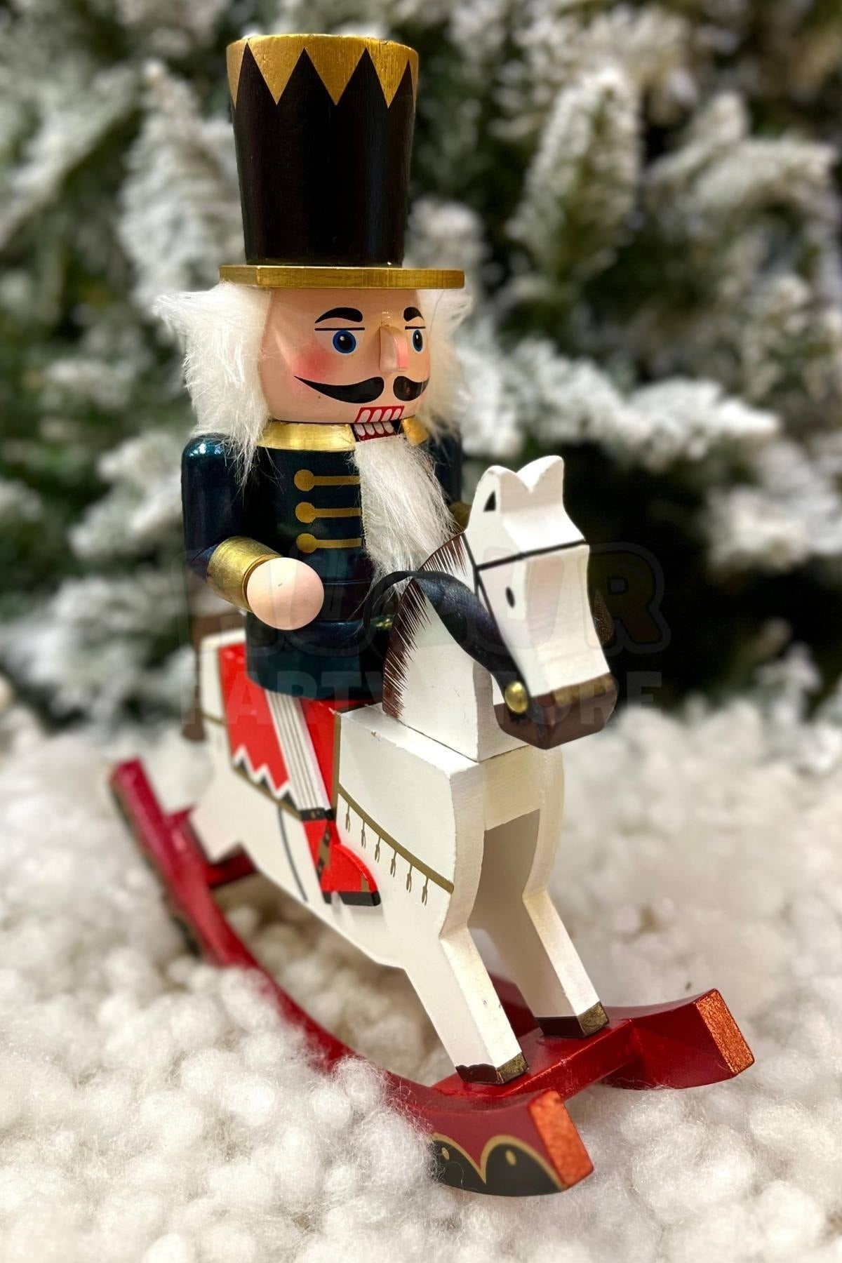 32 cm Atlı Fındıkkıran Gece Mavisi Derin Mavi Ahşap Kurşun Asker Nutcracker Yılbaşı