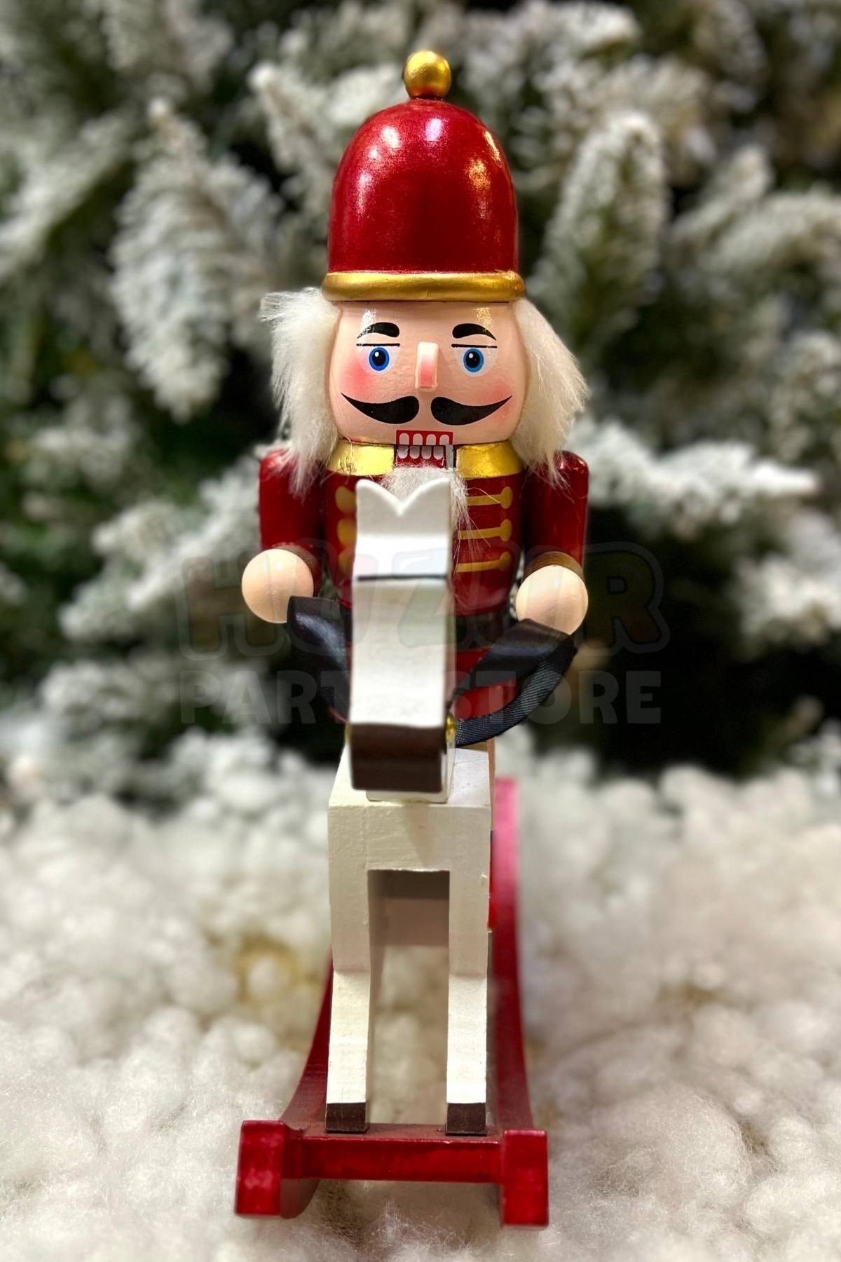 32 Cm Atlı Fındıkkıran Kırmızı Gold Renkli Ahşap Kurşun Asker Nutcracker Yılbaşı Yeni Yıl Dekoru