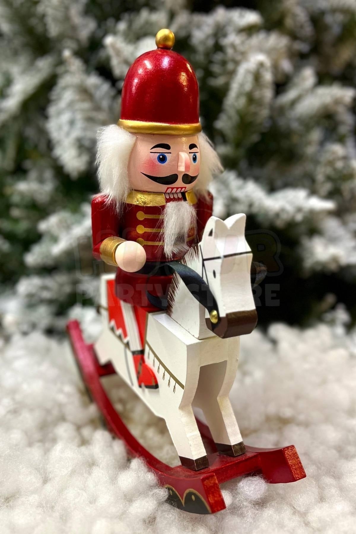 32 Cm Atlı Fındıkkıran Kırmızı Gold Renkli Ahşap Kurşun Asker Nutcracker Yılbaşı Yeni Yıl Dekoru
