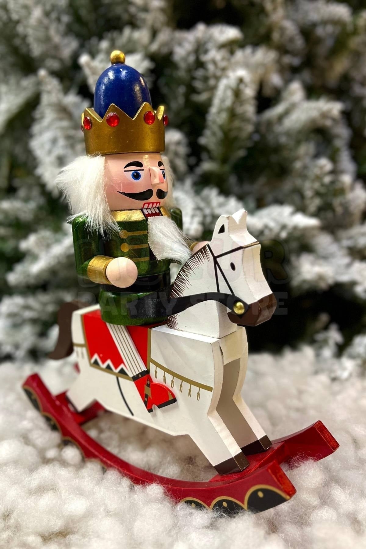 32 Cm Atlı Fındıkkıran Yeşil Gold Renkli Ahşap Kurşun Asker Nutcracker Yılbaşı Yeni Yıl Dekoru
