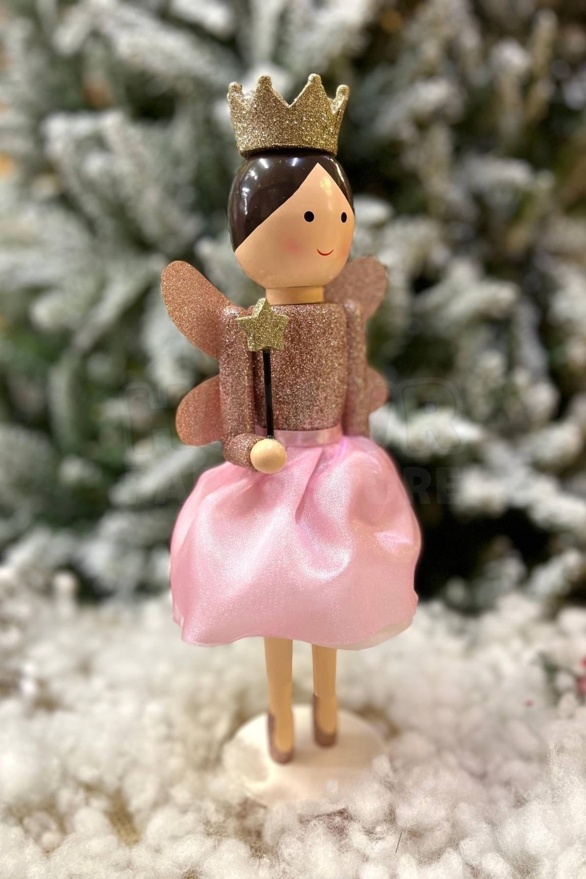 36 Cm Melek Fındıkkıran Pembe Rose Gold Renkli Yıldız Asalı Nutcracker Simli Yılbaşı Yeni Yıl Dekoru
