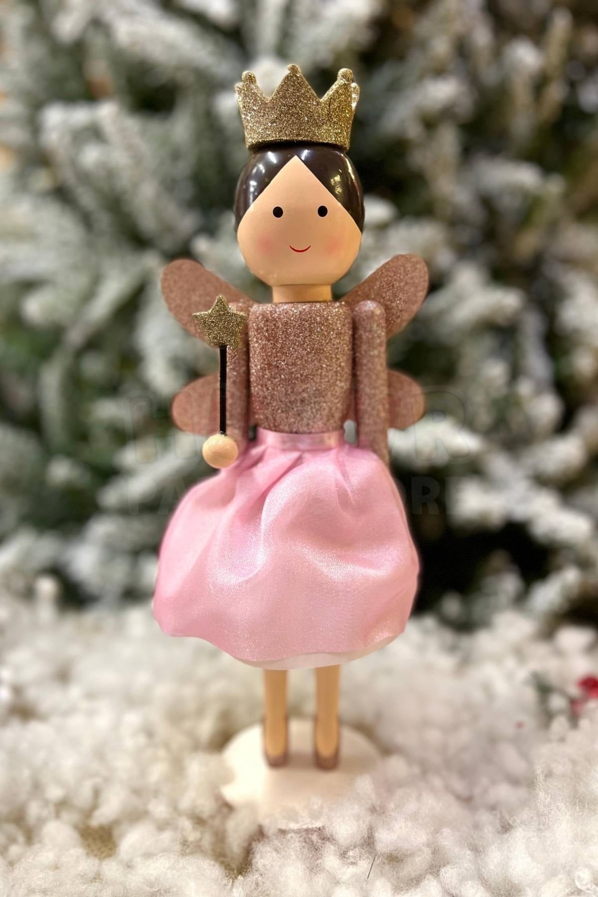 36 Cm Melek Fındıkkıran Pembe Rose Gold Renkli Yıldız Asalı Nutcracker Simli Yılbaşı Yeni Yıl Dekoru