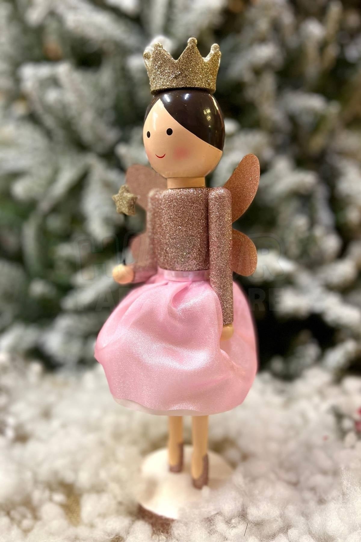 36 Cm Melek Fındıkkıran Pembe Rose Gold Renkli Yıldız Asalı Nutcracker Simli Yılbaşı Yeni Yıl Dekoru