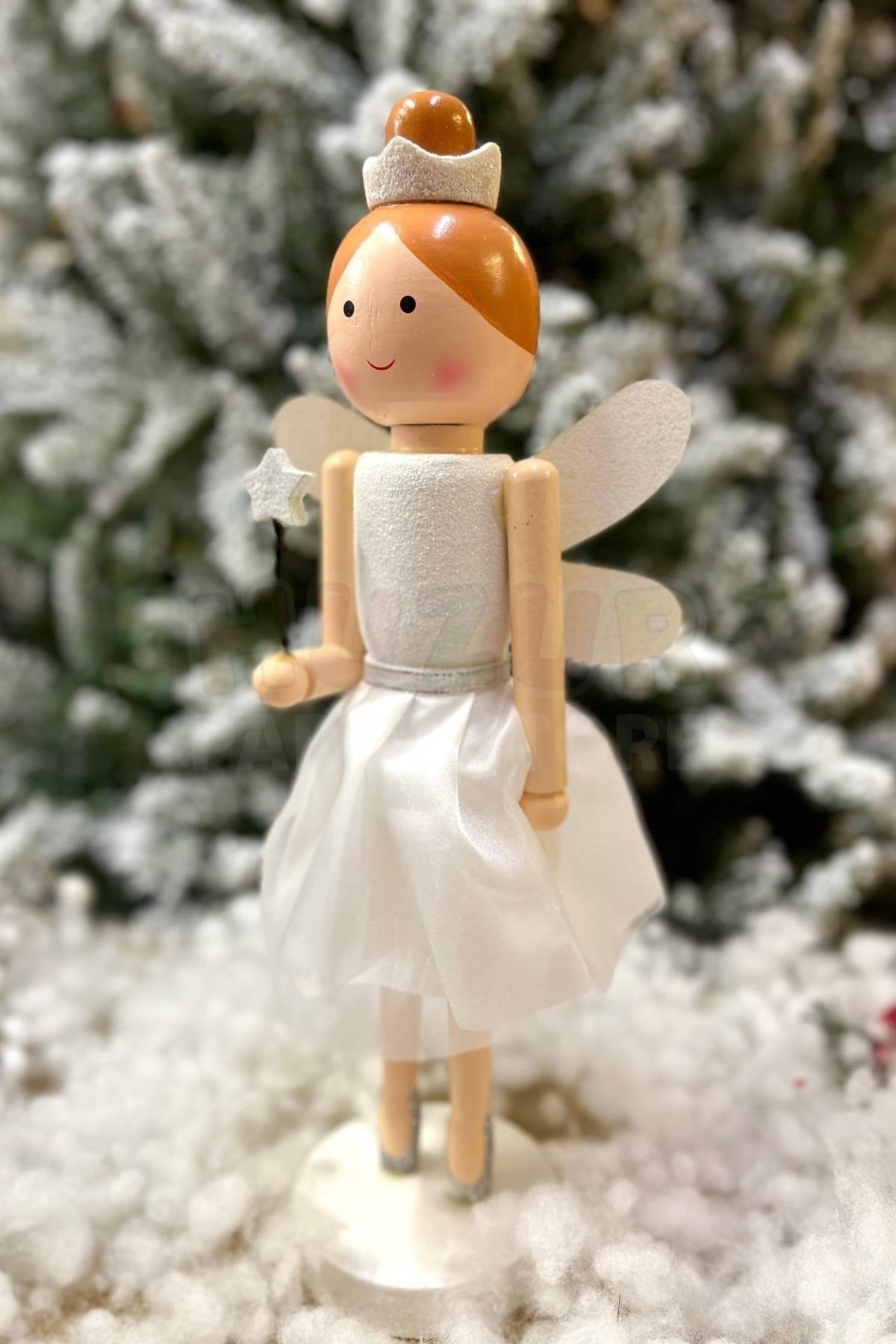 36 Cm Taçlı Melek Fındıkkıran Beyaz Renkli Yıldız Asalı Nutcracker Simli Yılbaşı Yeni Yıl Dekoru