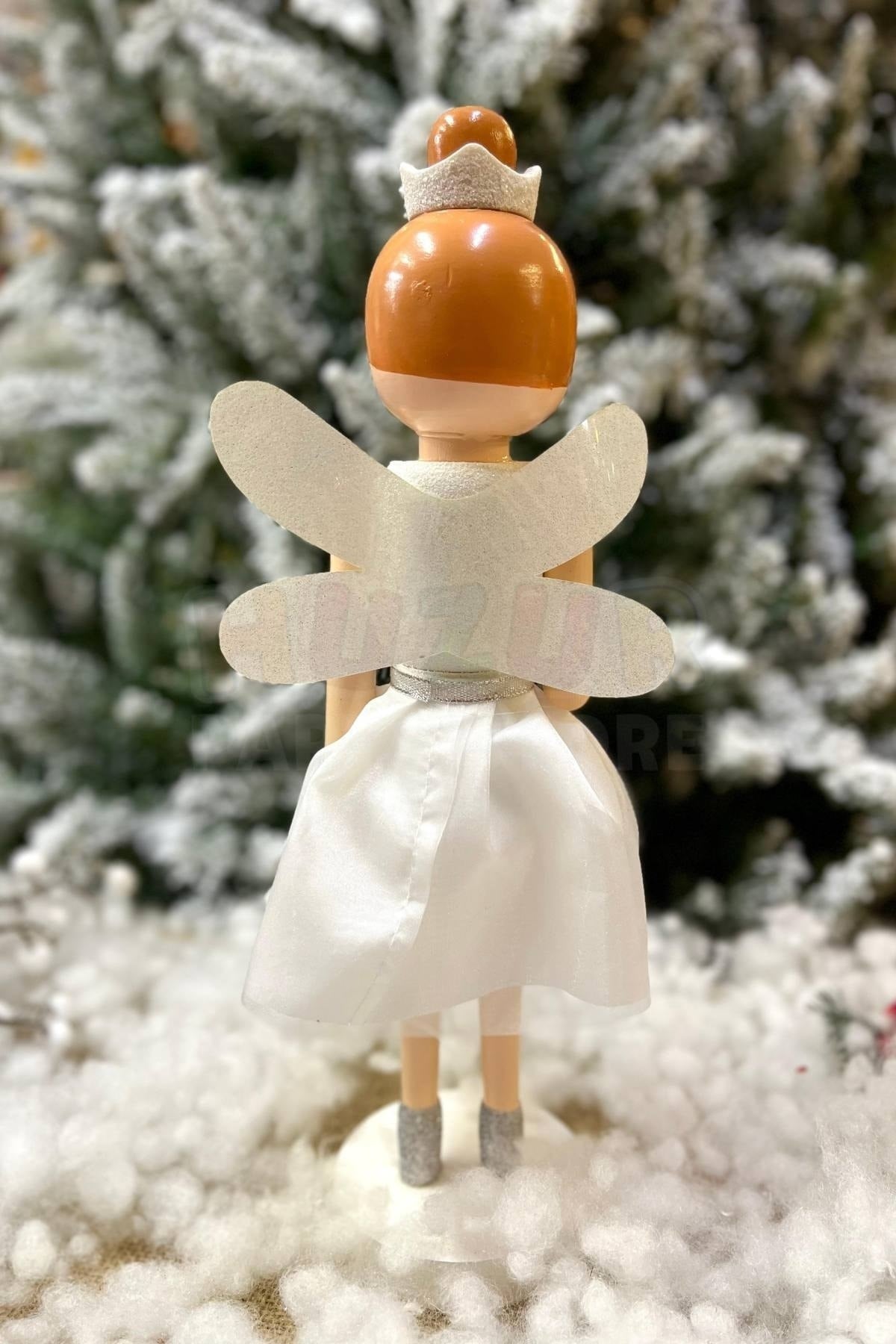 36 Cm Taçlı Melek Fındıkkıran Beyaz Renkli Yıldız Asalı Nutcracker Simli Yılbaşı Yeni Yıl Dekoru