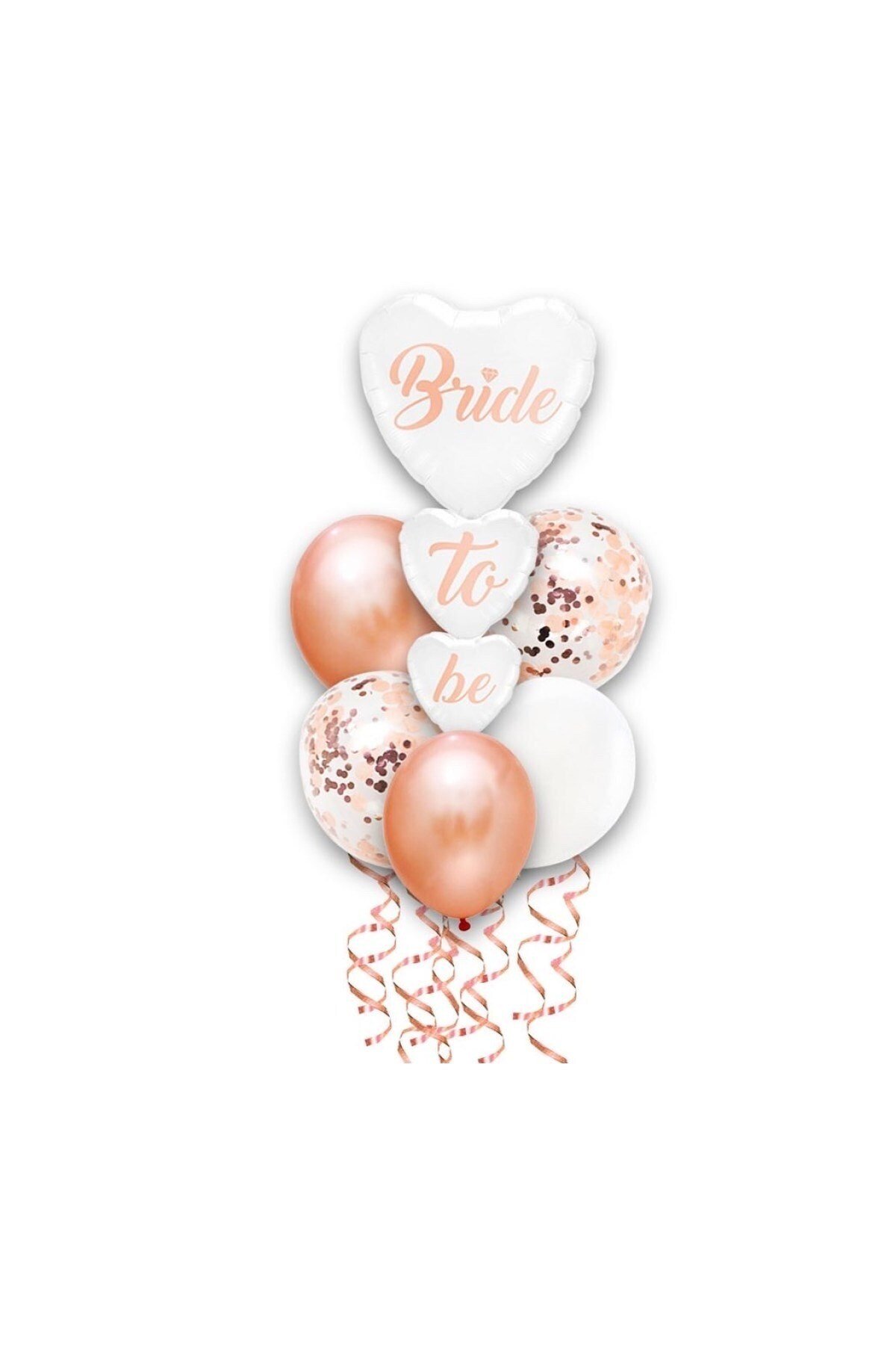 3'lü Bride To Be Folyo Kırık Beyaz Kalp Balon Ve Rose Gold Pullu Lateks Balon Seti Bekarlığa Veda