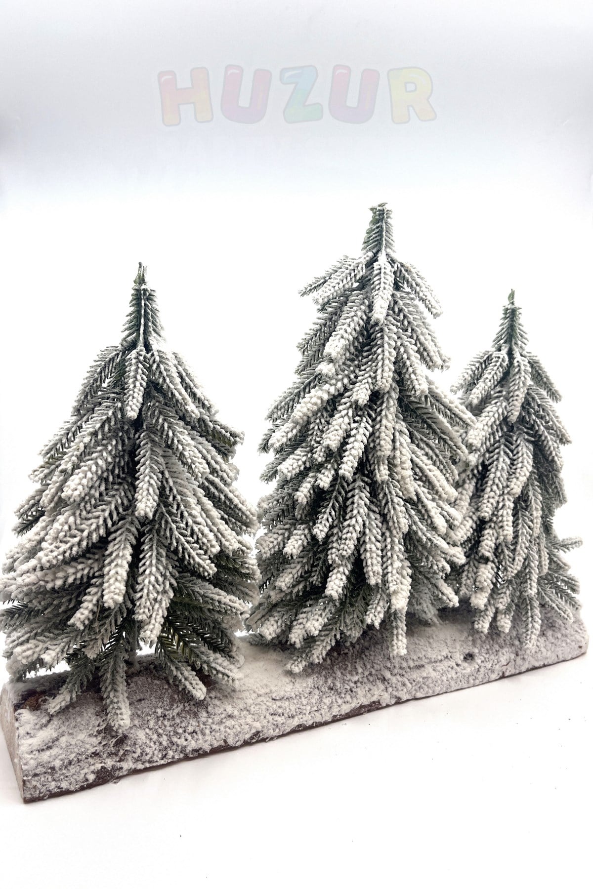 3lü Lüx Masa Çamı 40x30 Cm Karlı Gerçek Ağaç Görünümlü Yılbaşı Çam Ağacı Yeni Yıl Ağaç Dekoru
