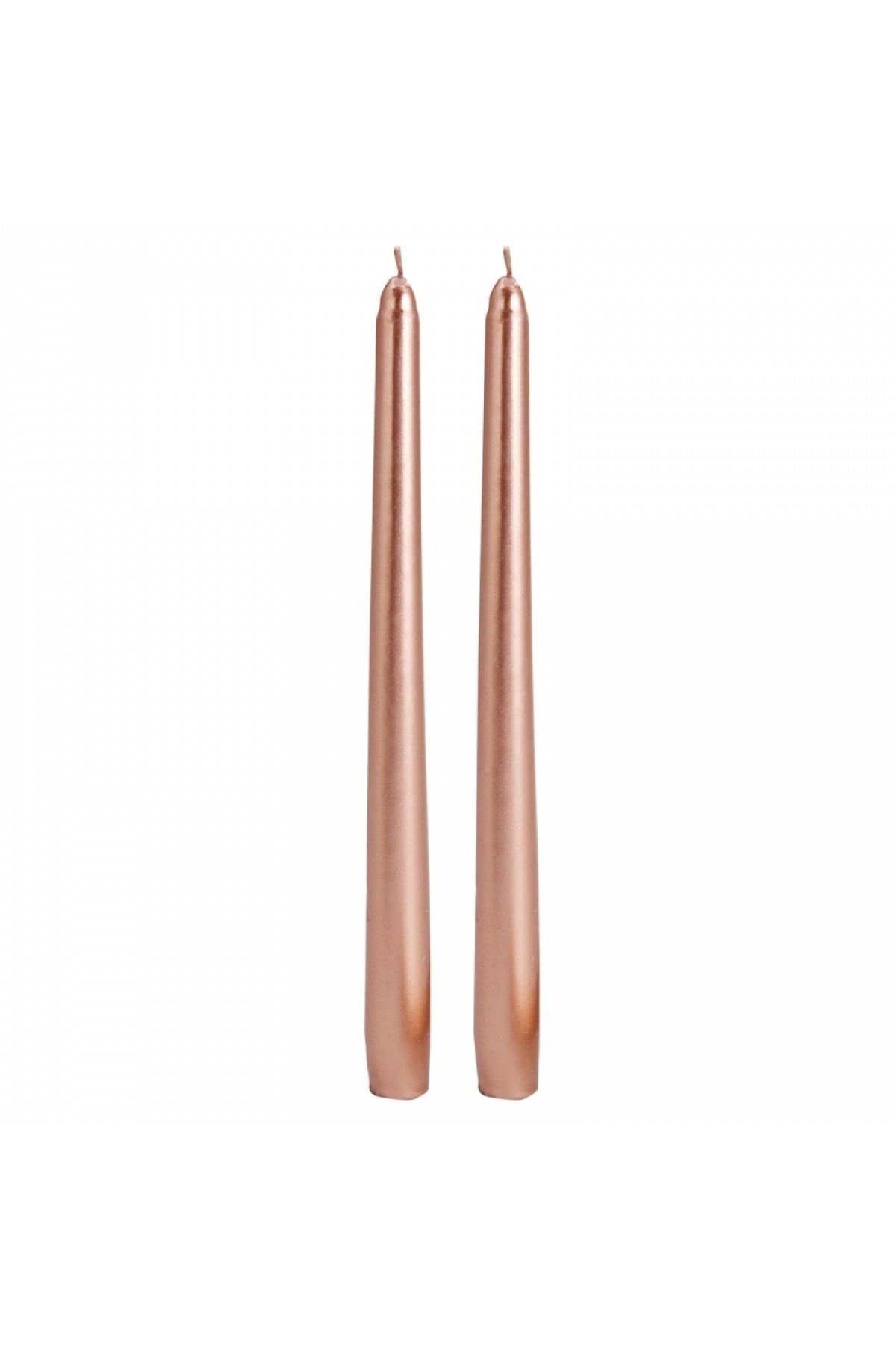 4 Adet Rose Gold Varaklı Metalik Renk Silindir Konik Şamdan Mumu Sedefli Uzun Ince 4lü 2x25 Cm