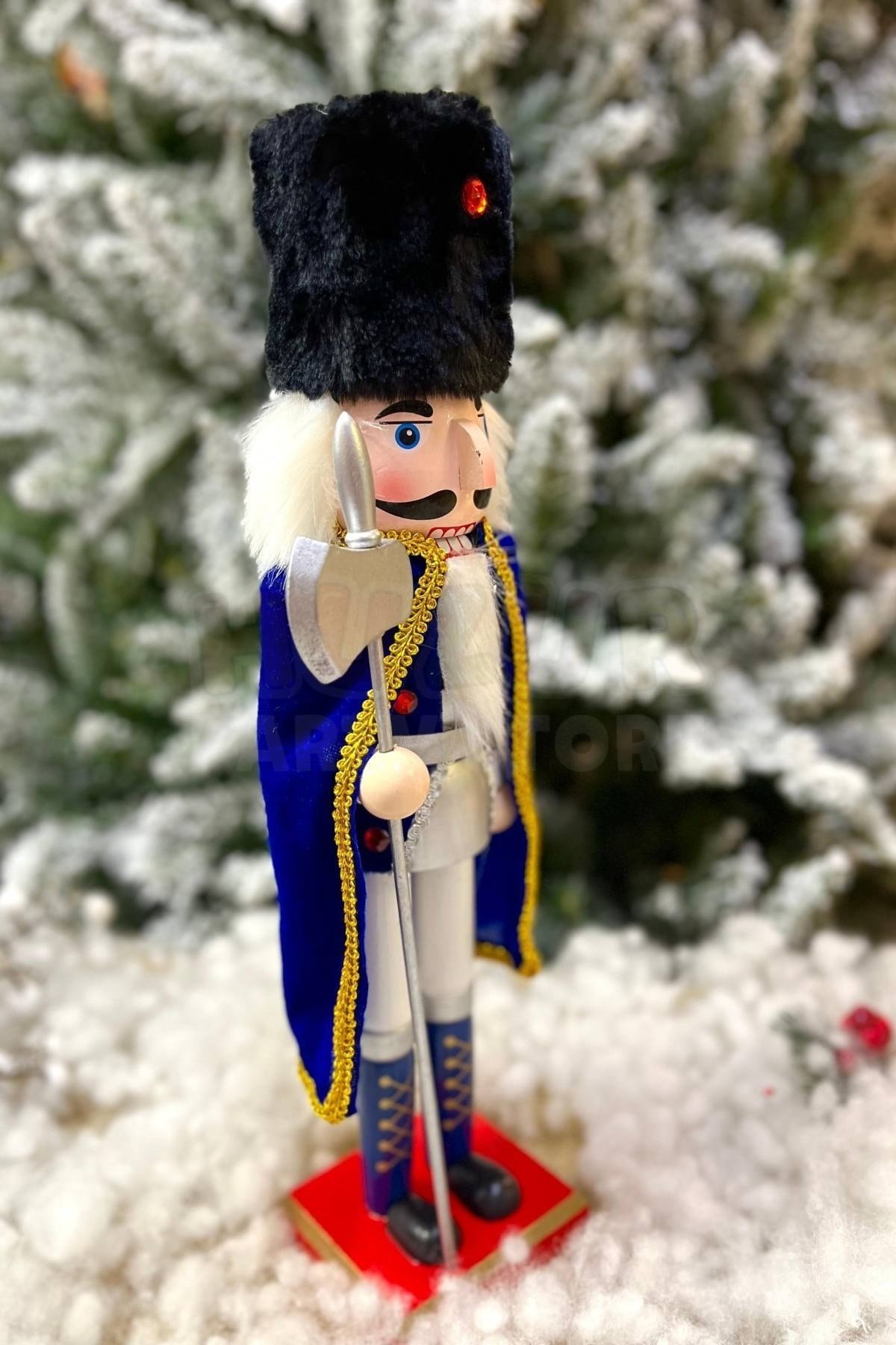 40 Cm Baltalı Fındıkkıran Lacivert Pelerinli Kurşun Asker Nutcracker Yılbaşı Yeni Yıl Dekoru