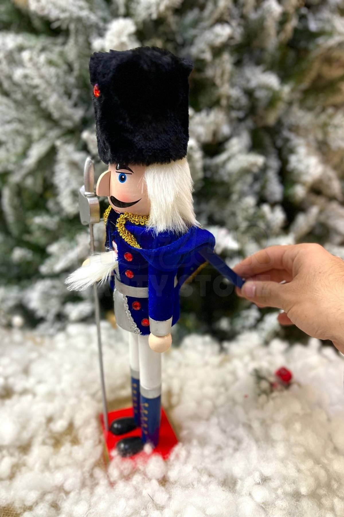 40 Cm Baltalı Fındıkkıran Lacivert Pelerinli Kurşun Asker Nutcracker Yılbaşı Yeni Yıl Dekoru