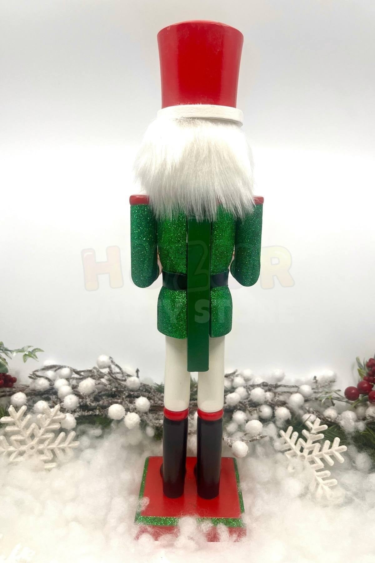 40 Cm Davullu Fındıkkıran Yeşil Kırmızı Renkli Kurşun Asker Simli Nutcracker Yeni Yıl Yılbaşı Dekoru