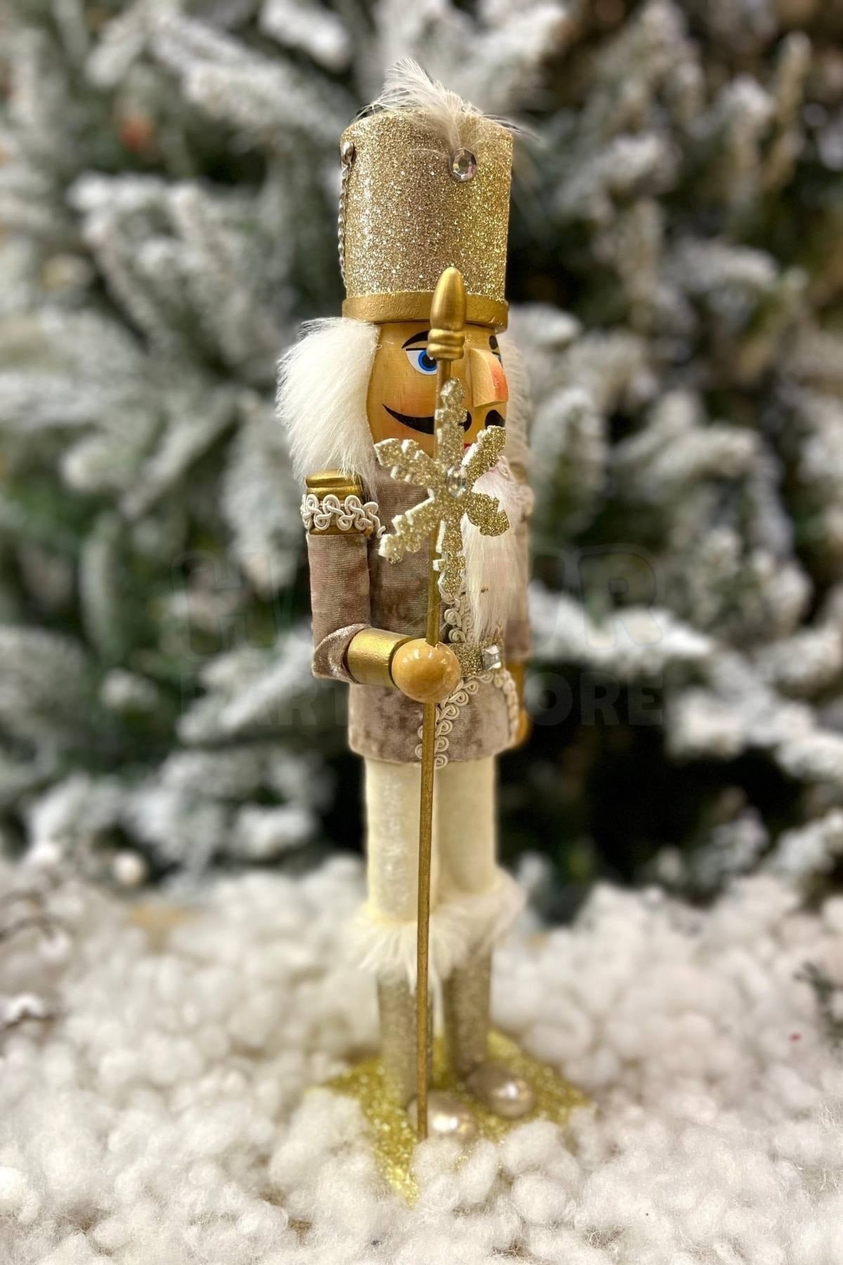 40 Cm Fındıkkıran Kutup Yıldızı Mızraklı Gold Renkli Kurşun Asker Nutcracker Yılbaşı Yeni Yıl Dekoru