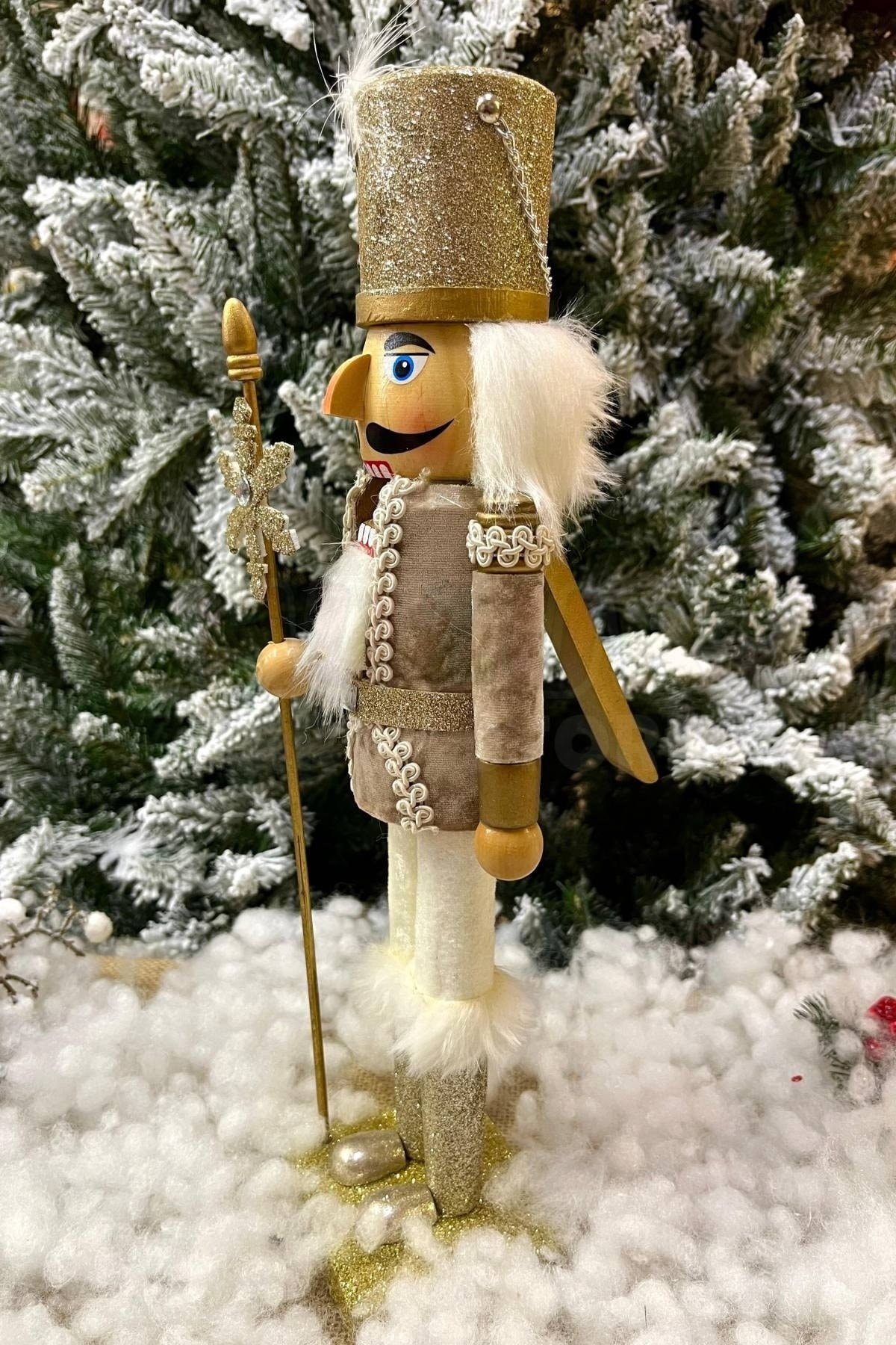 40 Cm Fındıkkıran Kutup Yıldızı Mızraklı Gold Renkli Kurşun Asker Nutcracker Yılbaşı Yeni Yıl Dekoru