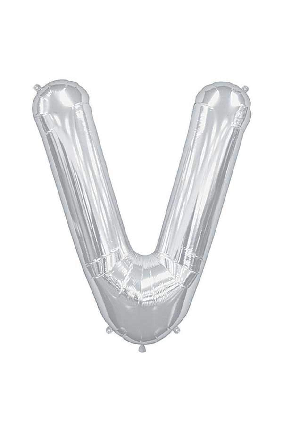 40 Cm Gümüş Küçük Boy Gri Folyo Balon 16 Inç Silver V Harfi