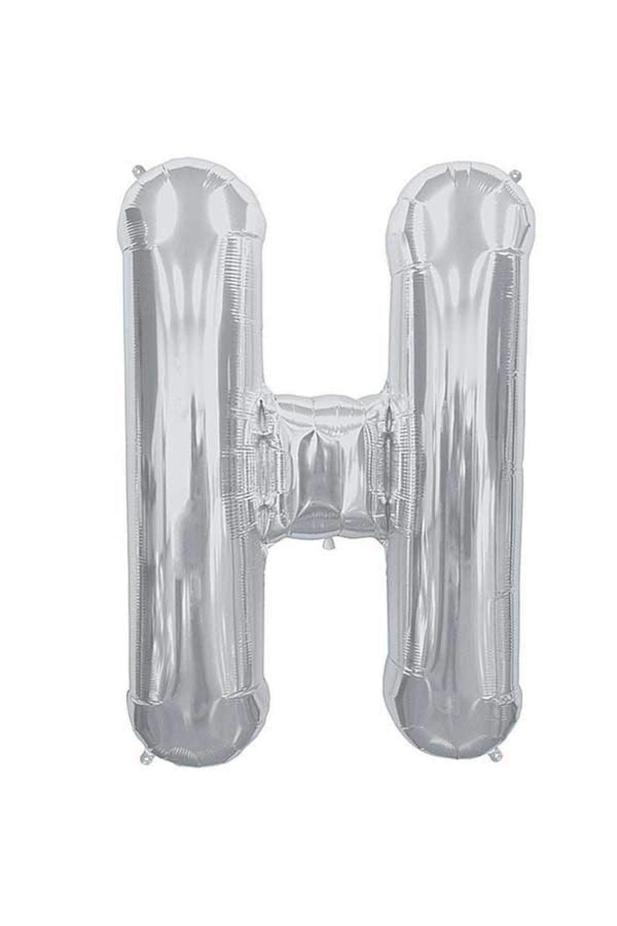 40 cm Gümüş Küçük Boy Gri Folyo Balon 16 Inç Silver H Harfi