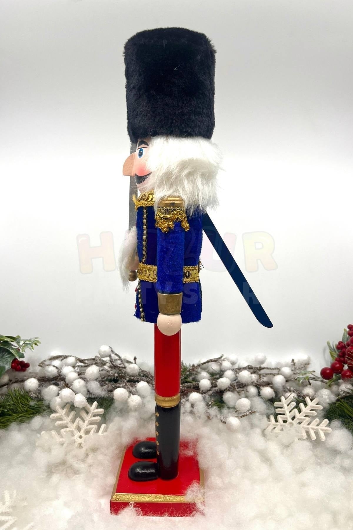 40 Cm Kılıçlı Fındıkkıran Lacivert Renkli Kurşun Asker Siyah Kavuklu Nutcracker Yılbaşı Dekoru