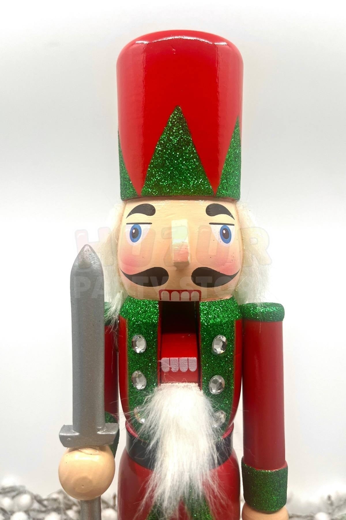 40 Cm Kılıçlı Fındıkkıran Yeşil Kırmızı Renkli Kurşun Asker Simli Nutcracker Yeni Yıl Yılbaşı Dekoru