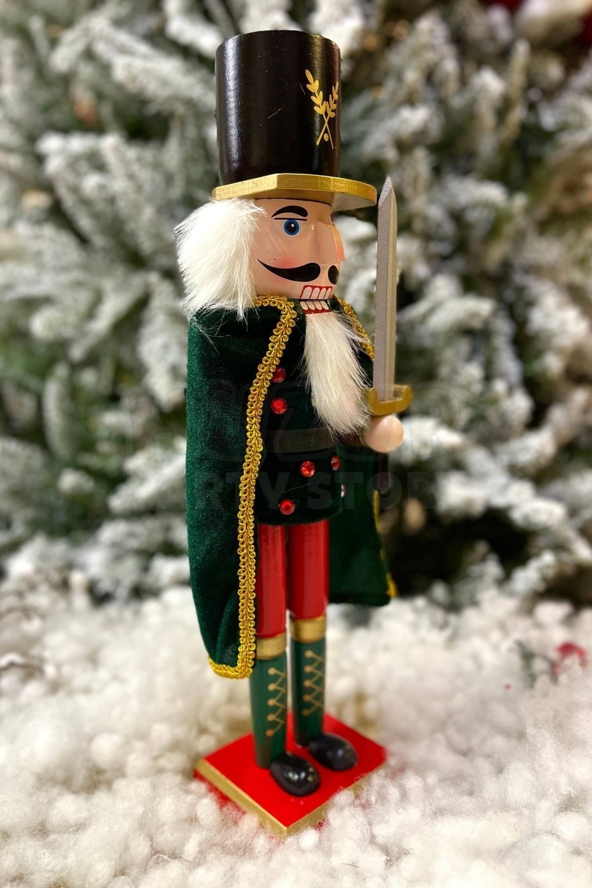 40 Cm Kılıçlı Fındıkkıran Yeşil Pelerinli Kıyafetli Kurşun Asker Nutcracker Yılbaşı Yeni Yıl Dekoru