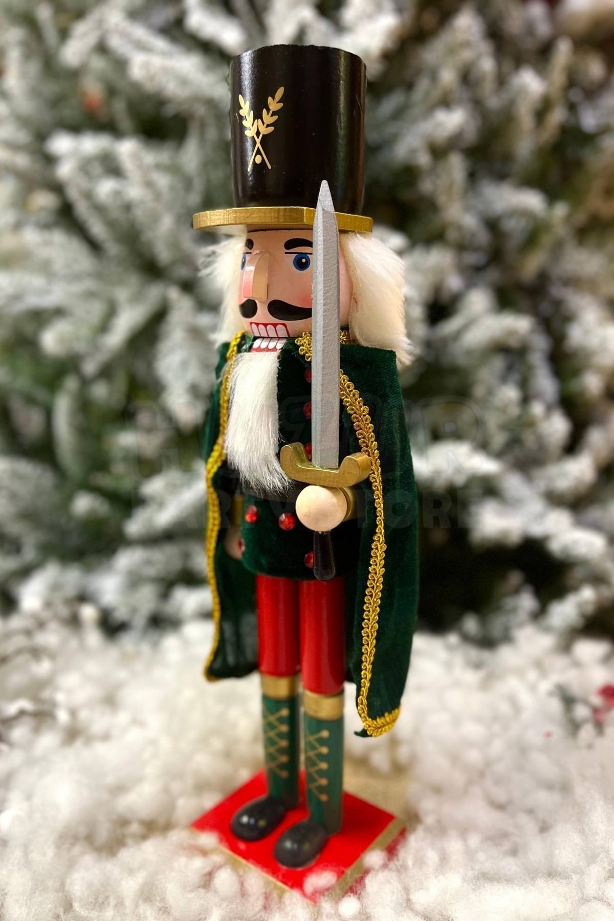 40 Cm Kılıçlı Fındıkkıran Yeşil Pelerinli Kıyafetli Kurşun Asker Nutcracker Yılbaşı Yeni Yıl Dekoru