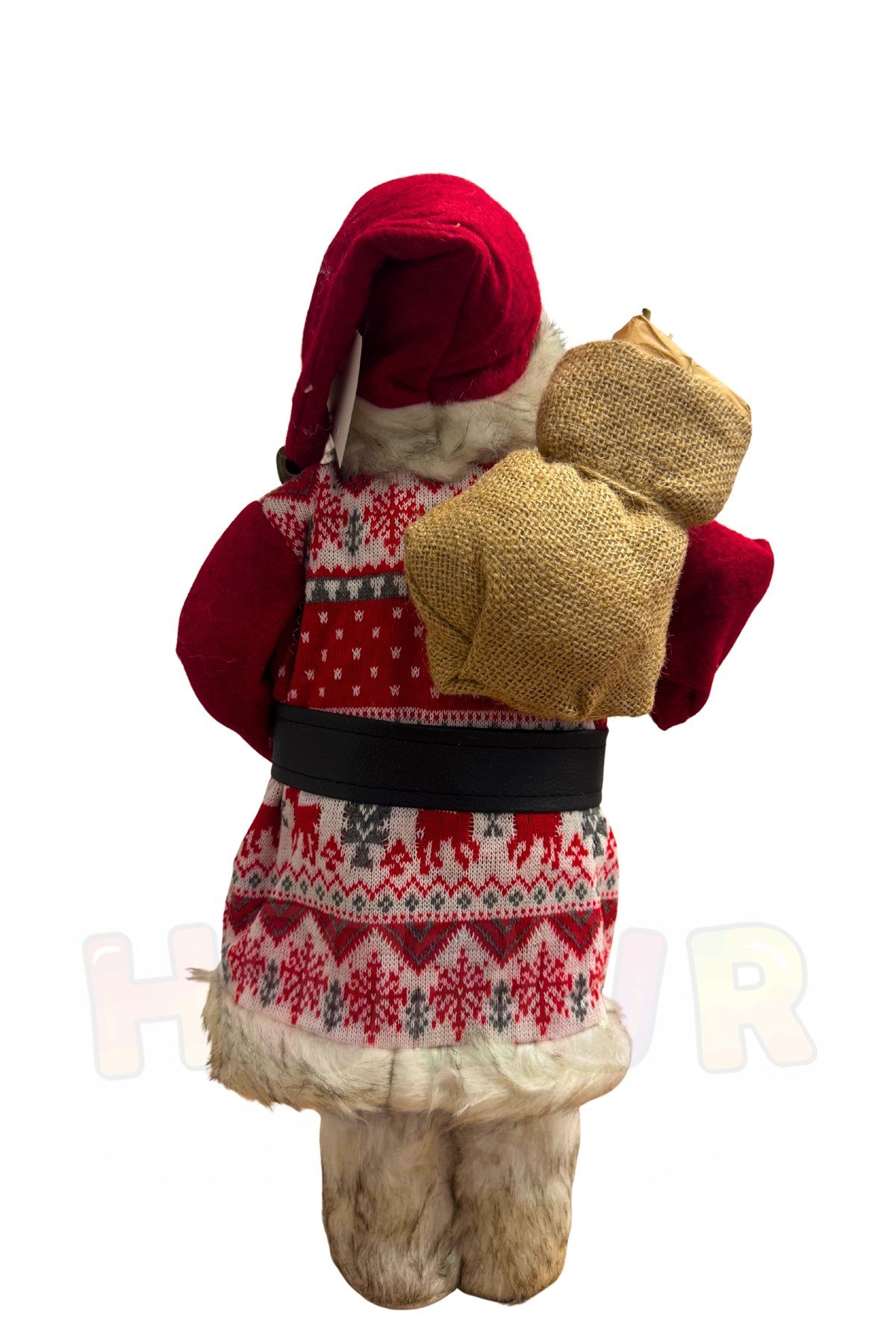 45 cm Noel Baba Figürü Geyik Desenli Kıyafet Fener ve Hediye Çuvalı Detaylı Yılbaşı Ağacı Dekor Süsü