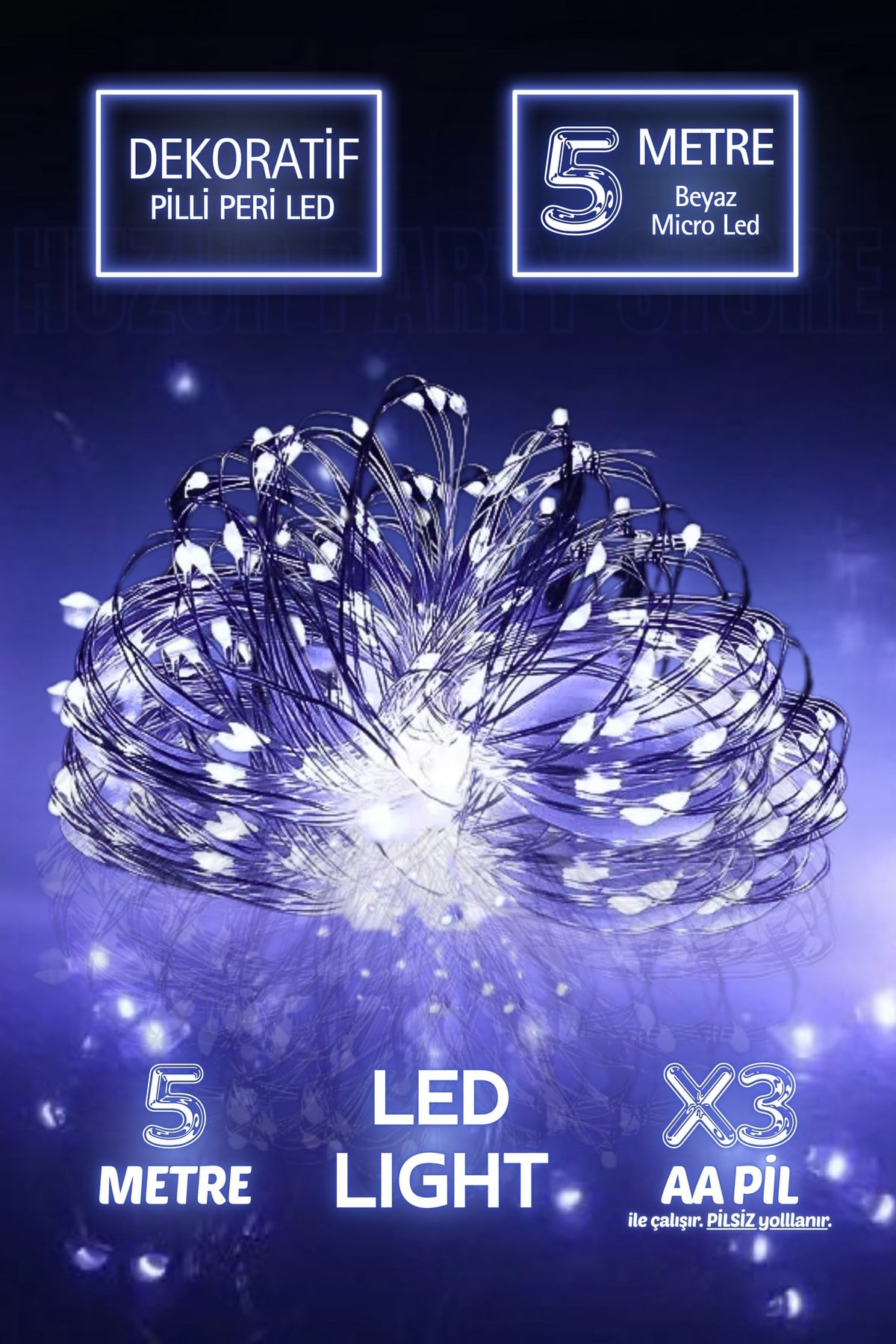 5 Metre Beyaz Ramazan Bayramı Işığı Yeni Yıl Peri Led Işık Dekoratif Işıklı Pilli Duvar Perde Süsü