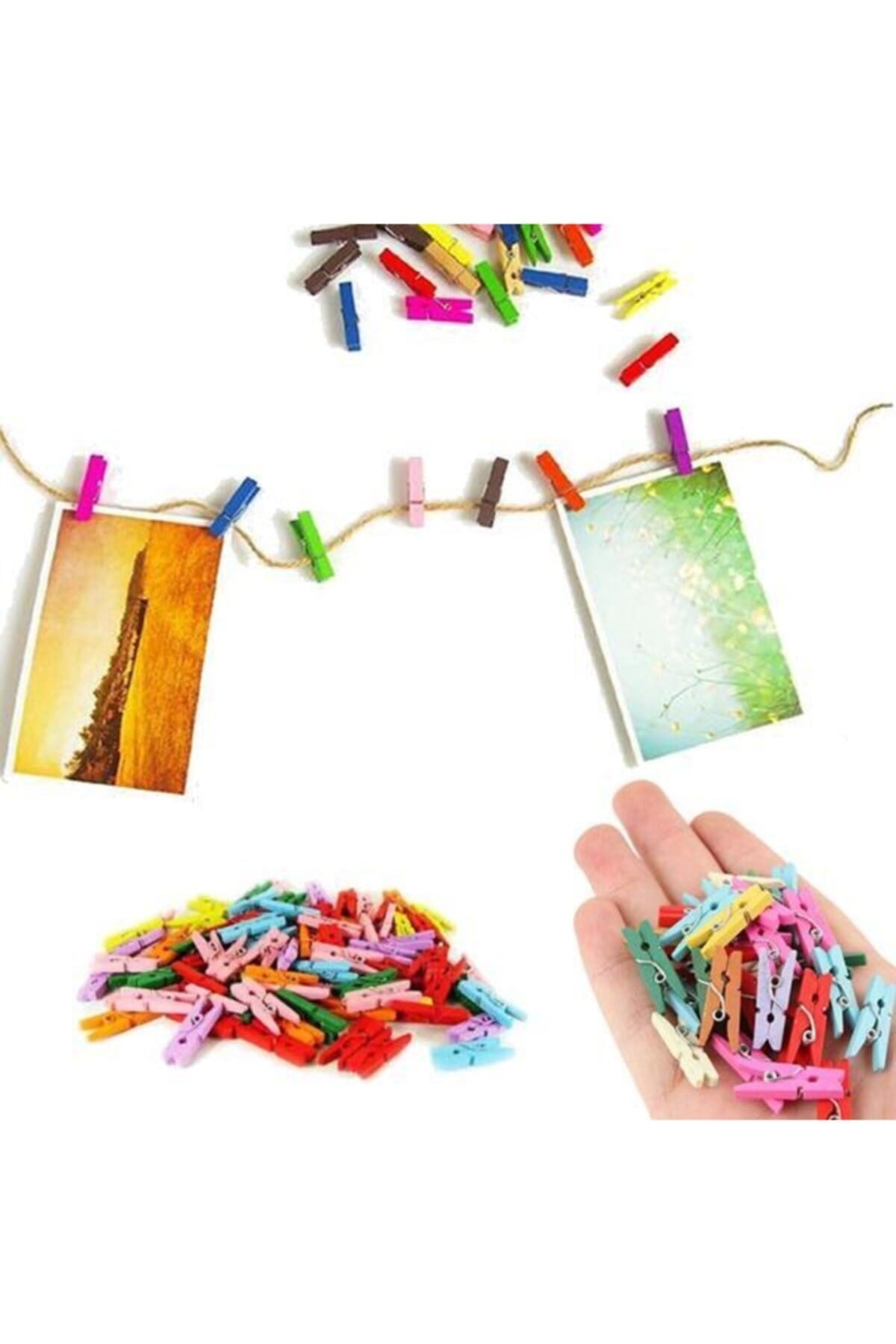 50 Adet Karışık Renk Ahşap Minik Renkli Mandal Fotoğraf Asmalık Dekoratif Kağıt Tutucu Mini Mandal