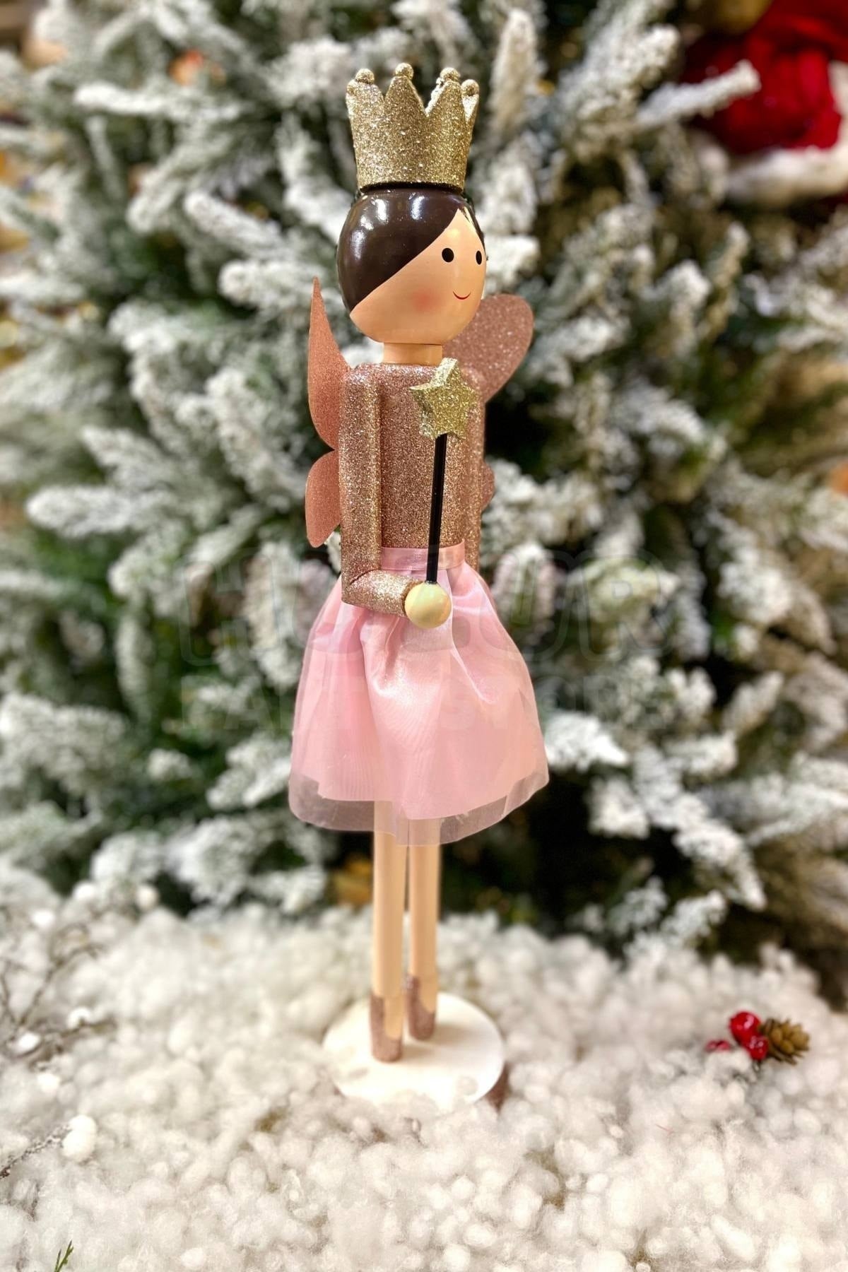 55 Cm Melek Peri Kız Fındıkkıran Pembe Rose Gold Renkli Yıldız Asalı Simli Yılbaşı Yeni Yıl Dekoru
