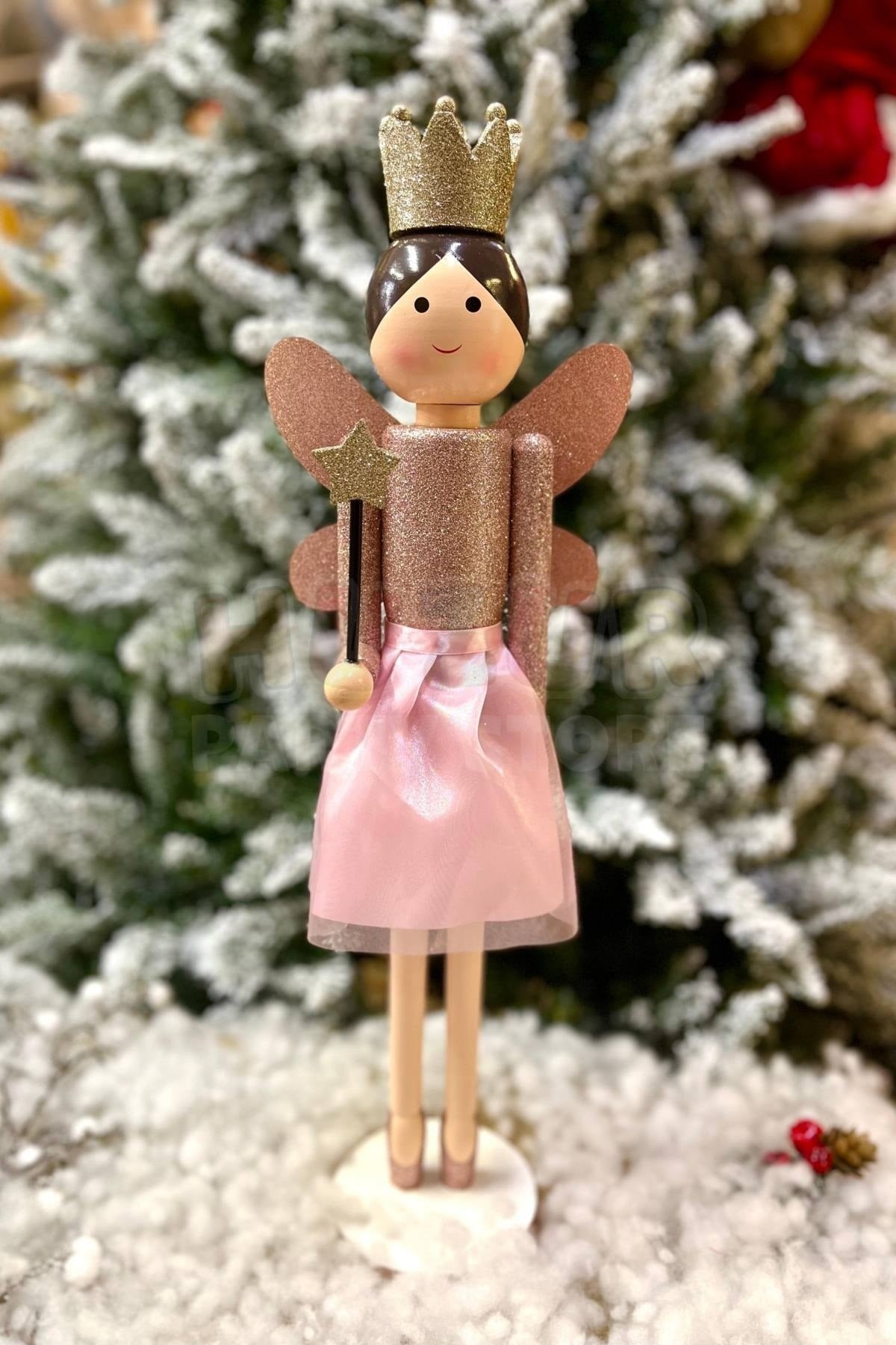 55 Cm Melek Peri Kız Fındıkkıran Pembe Rose Gold Renkli Yıldız Asalı Simli Yılbaşı Yeni Yıl Dekoru