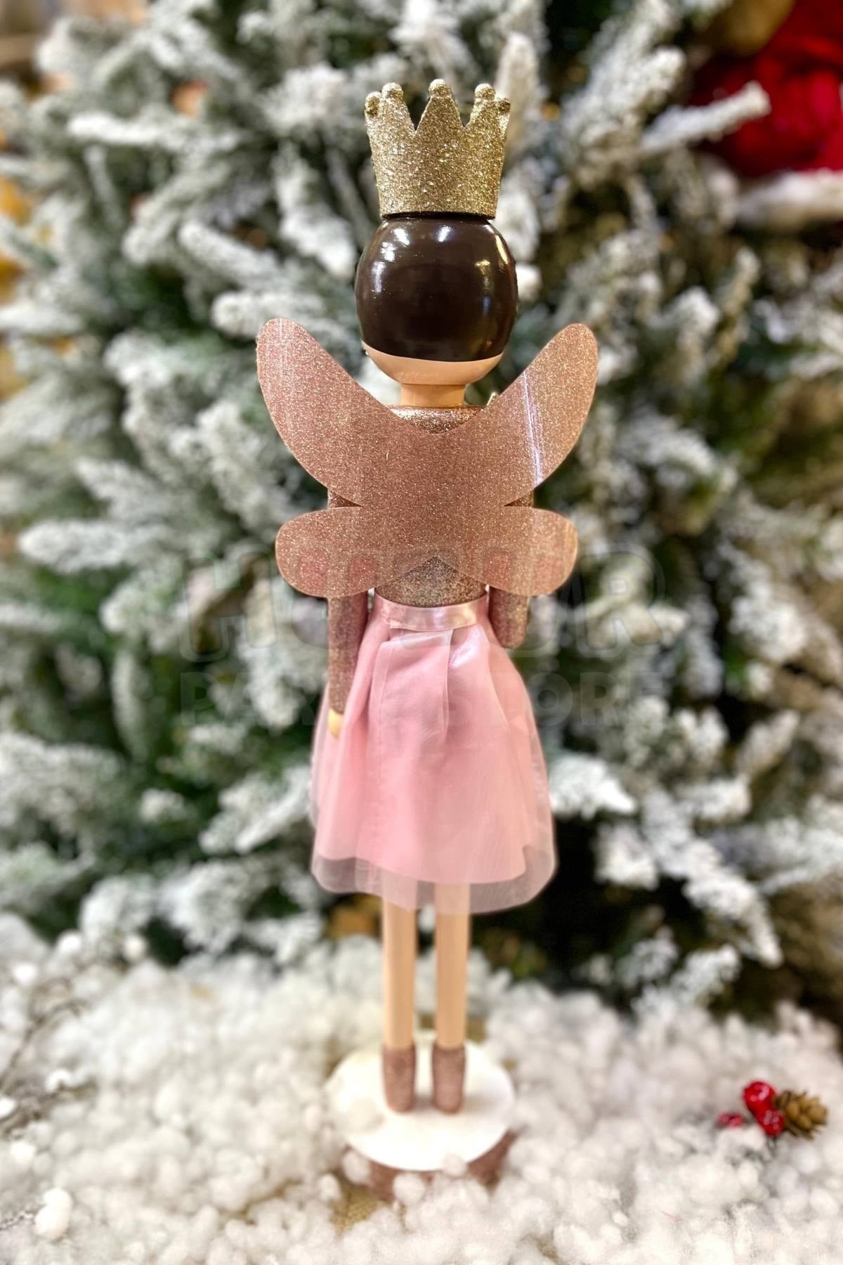 55 Cm Melek Peri Kız Fındıkkıran Pembe Rose Gold Renkli Yıldız Asalı Simli Yılbaşı Yeni Yıl Dekoru