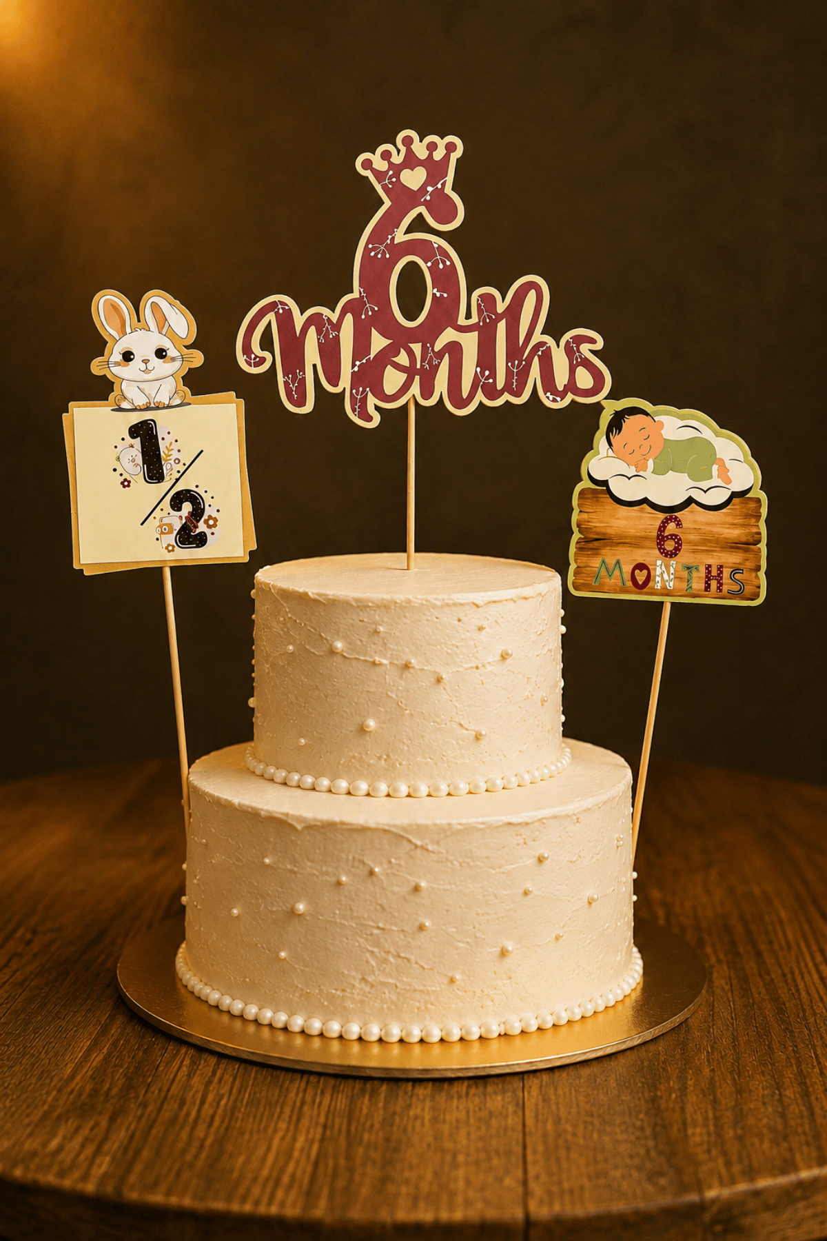 6 Ay Doğum Günü Parti Seti Happy 6 Months Banner Şapka Pasta Süsü Kürdan Süs Yarım Yaş Konsepti