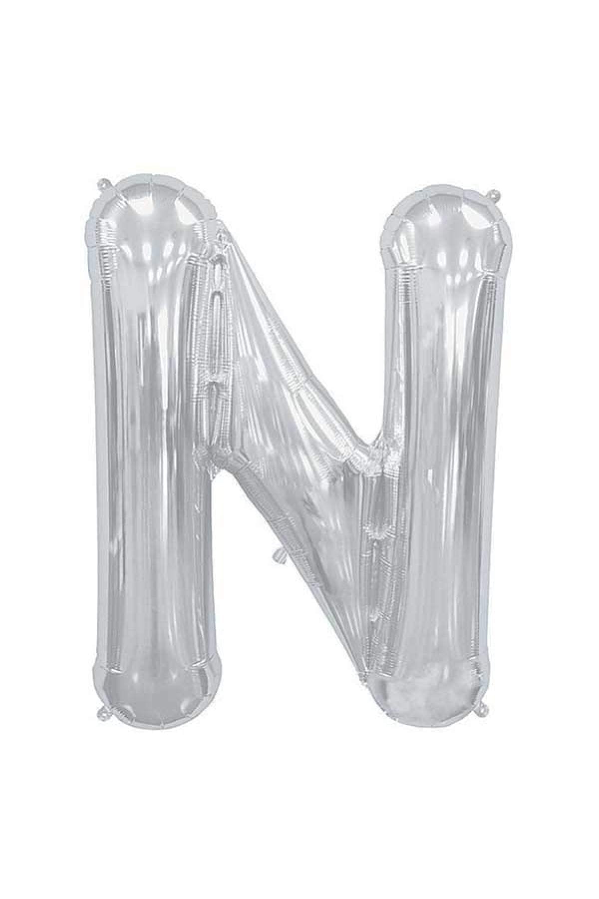 75 Cm Gümüş Orta Boy Gri Folyo Balon 34 Inç Silver N Harfi