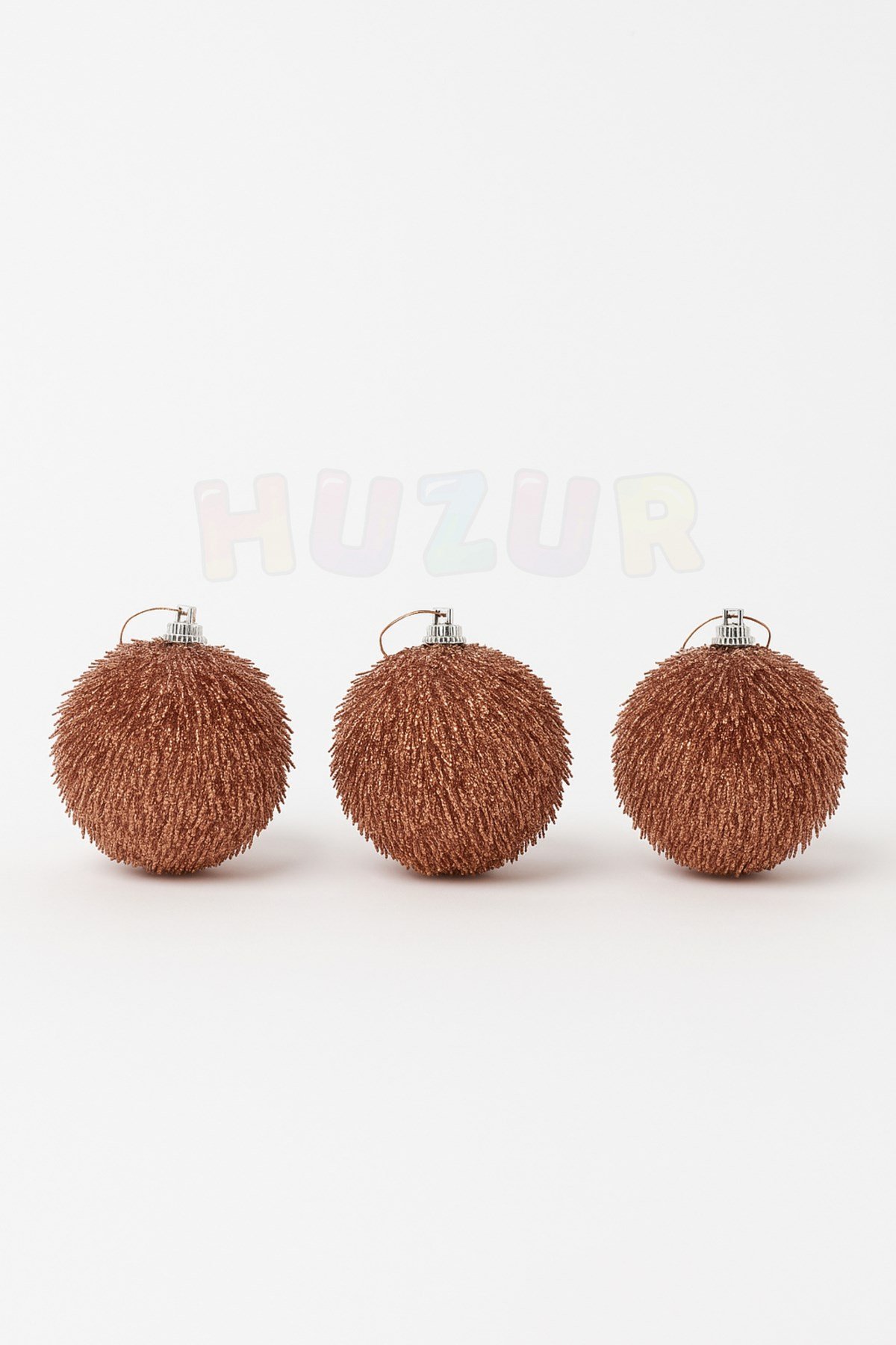 8 Cm 3lü Püsküllü Rose Gold Renk Top Yılbaşı Çam Ağacı Süsü Simli Işıltılı Lüks Yeni Yıl Ağaç Topu